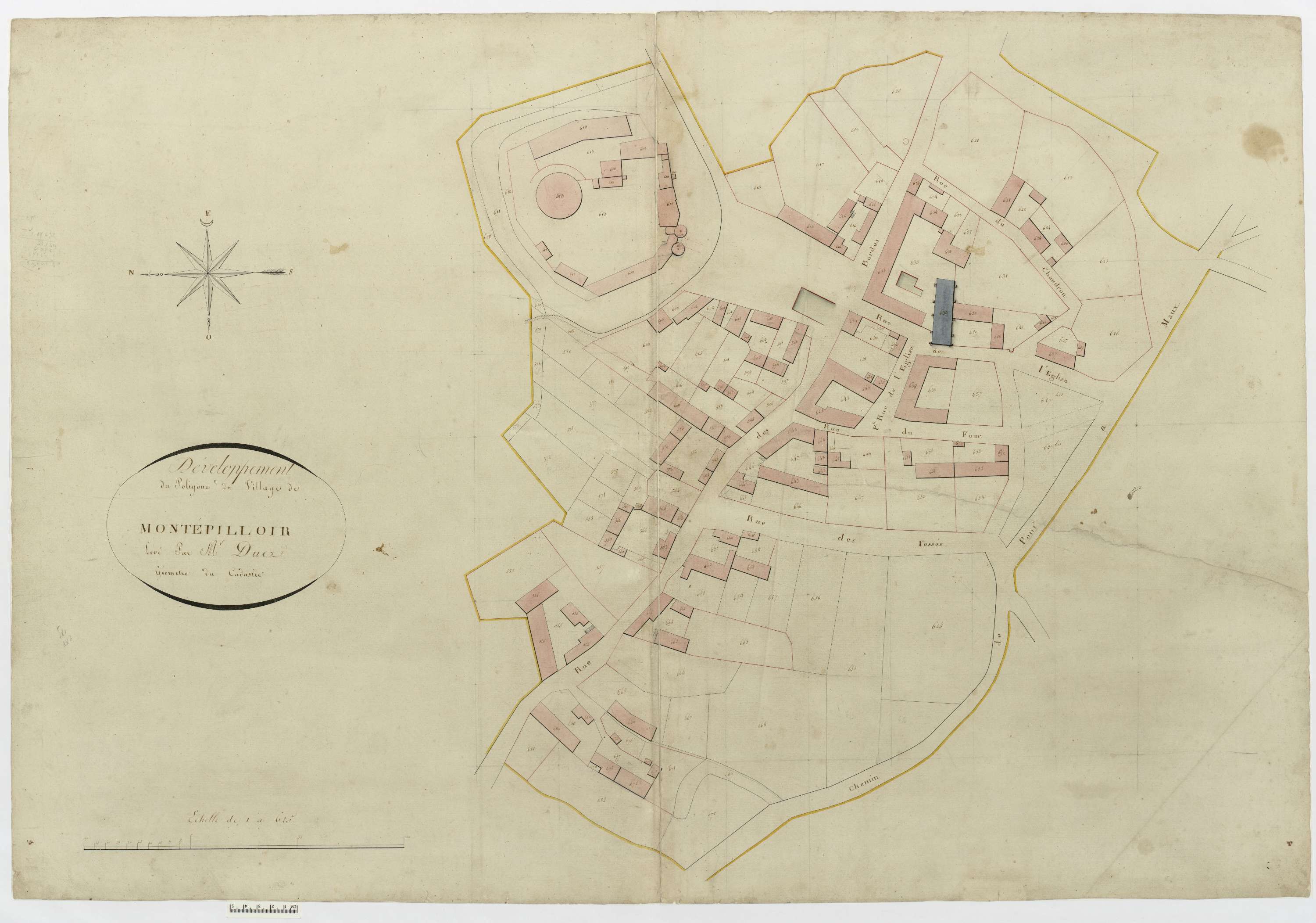 Montépilloy - Cadastre napoléonien, section C, développement du village