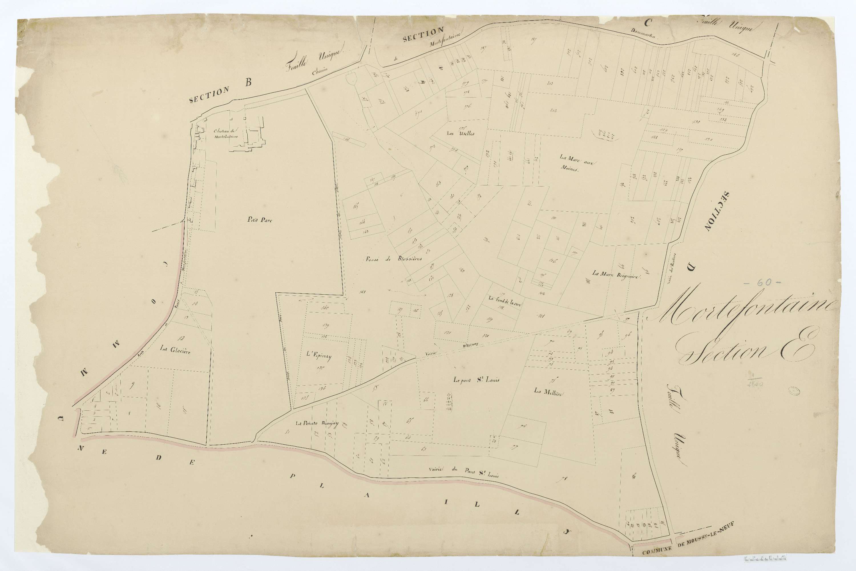 Mortefontaine - Cadastre napoléonien, section E, feuille unique