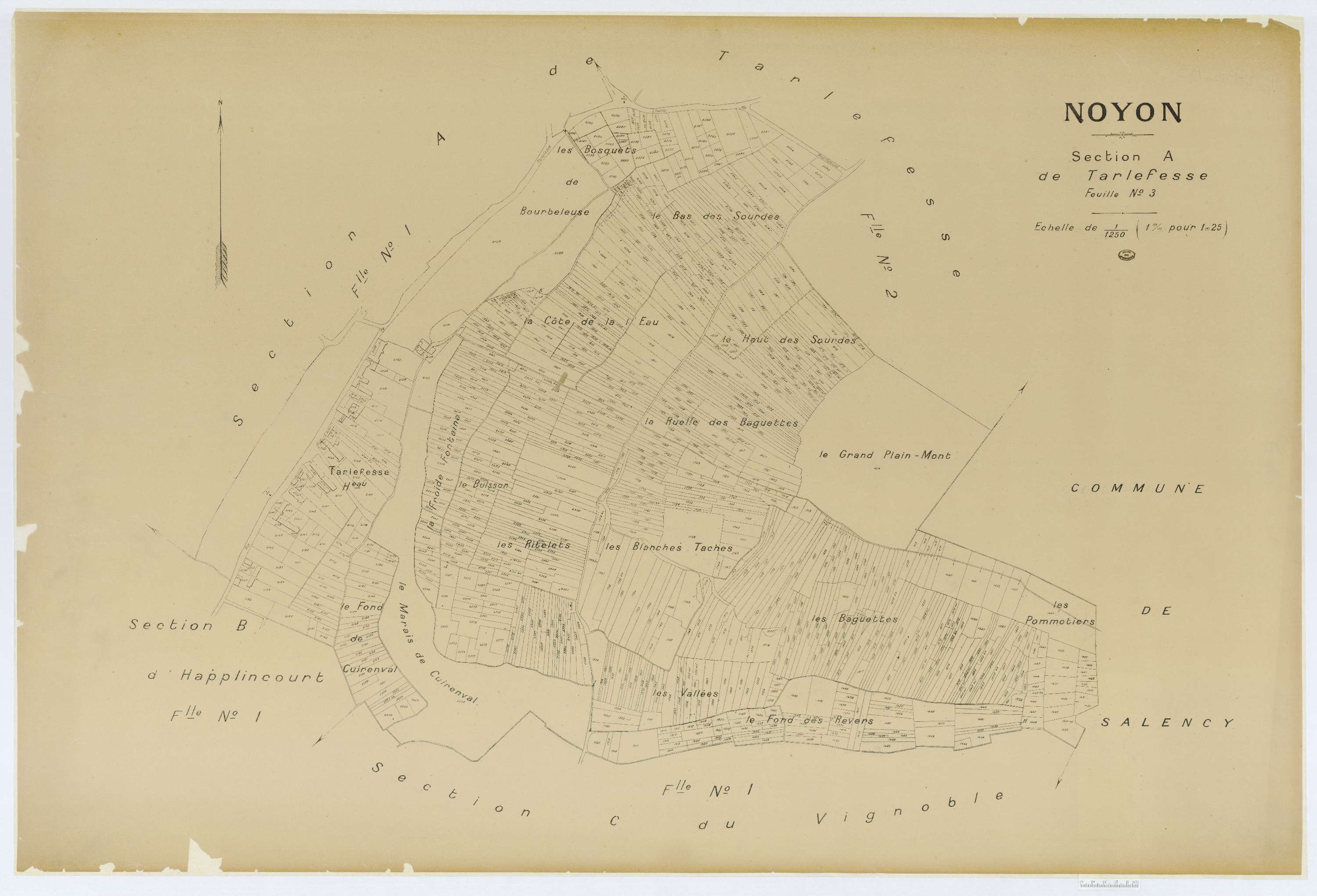 Noyon - Cadastre napoléonien (copie), section A3, copie calque