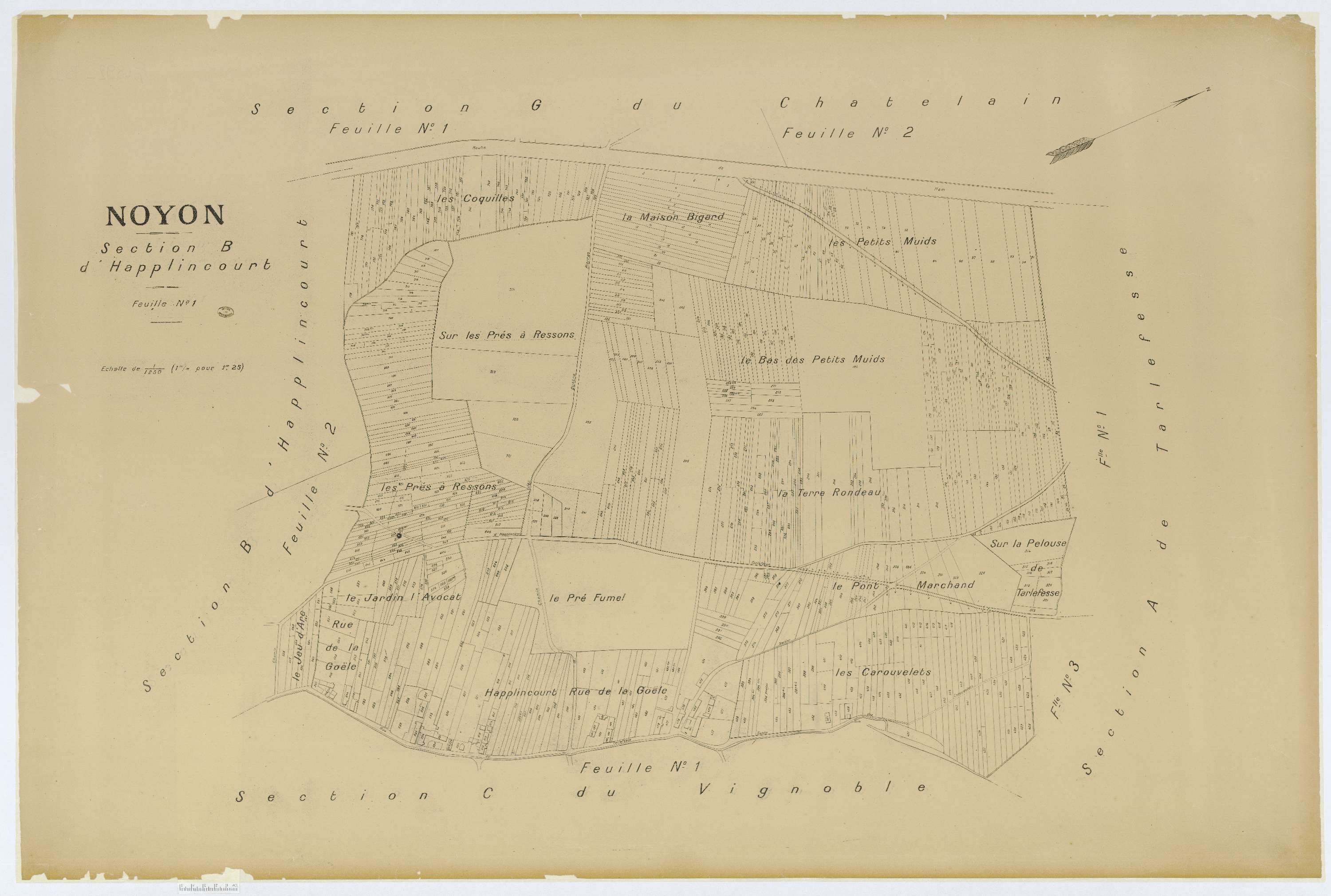 Noyon - Cadastre napoléonien (copie), section B1, copie calque