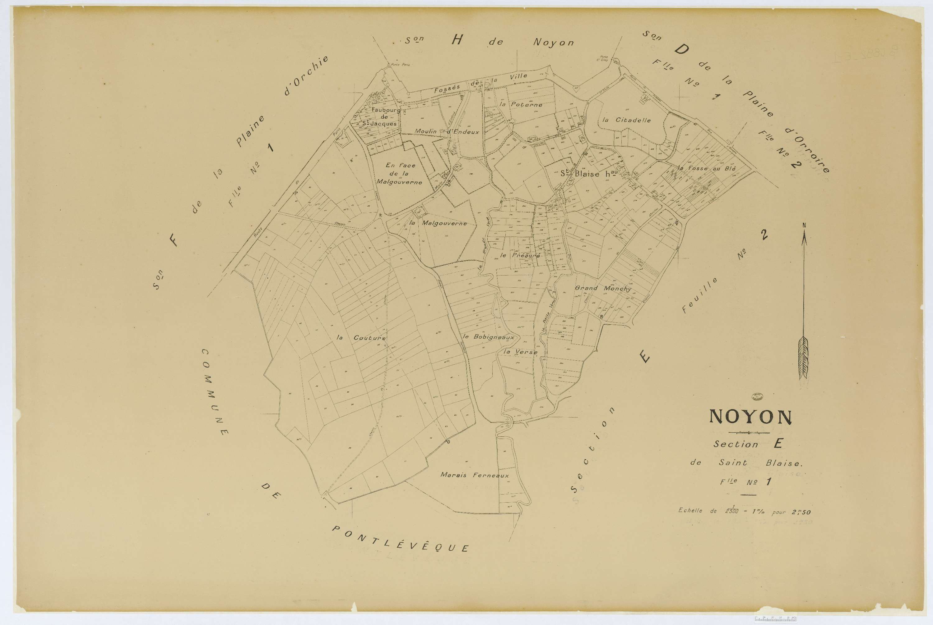 Noyon - Cadastre napoléonien (copie), section E1, copie calque
