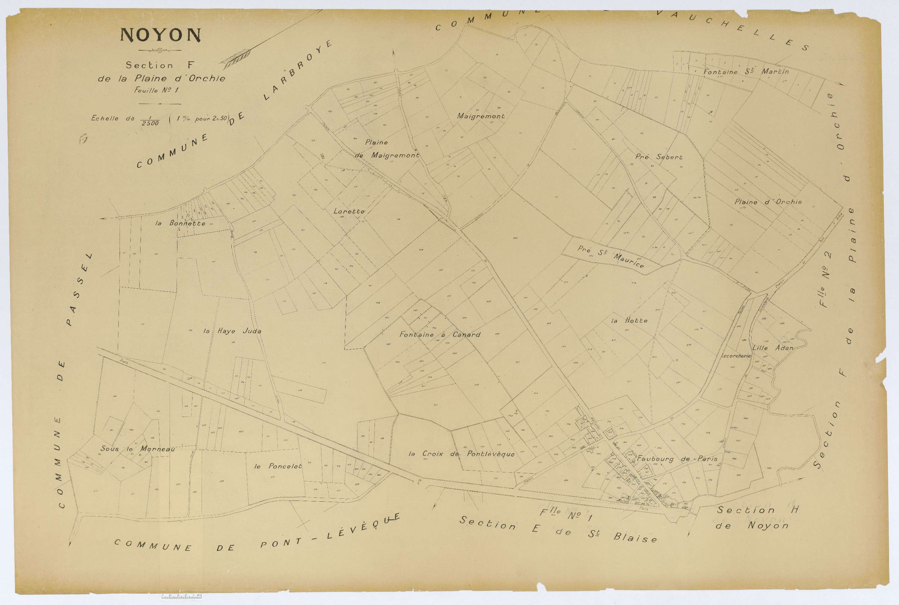 Noyon - Cadastre napoléonien (copie), section F1, copie calque