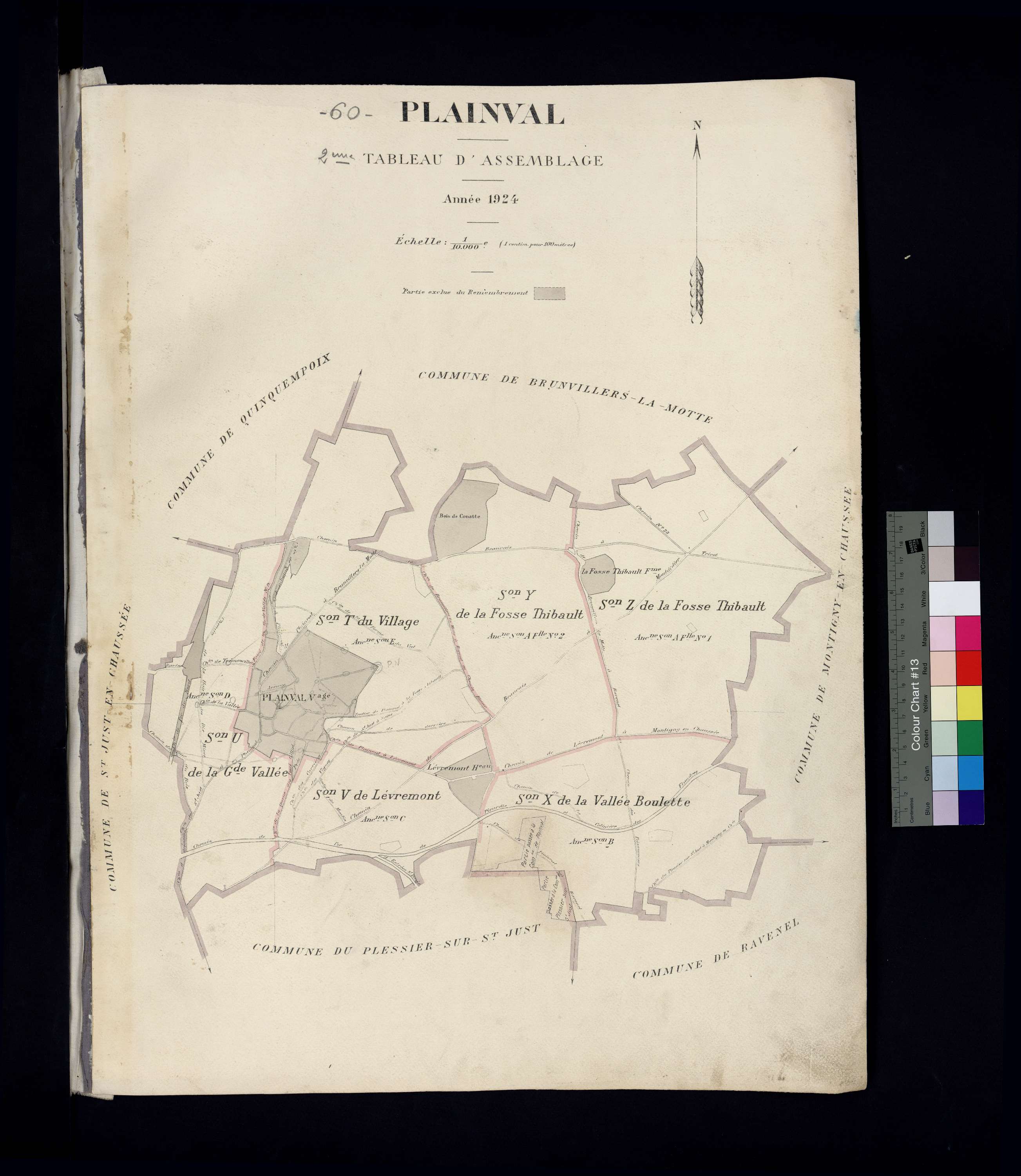 Plainval - Cadastre napoléonien, tableau d'assemblage des plans du remembrement de 1924