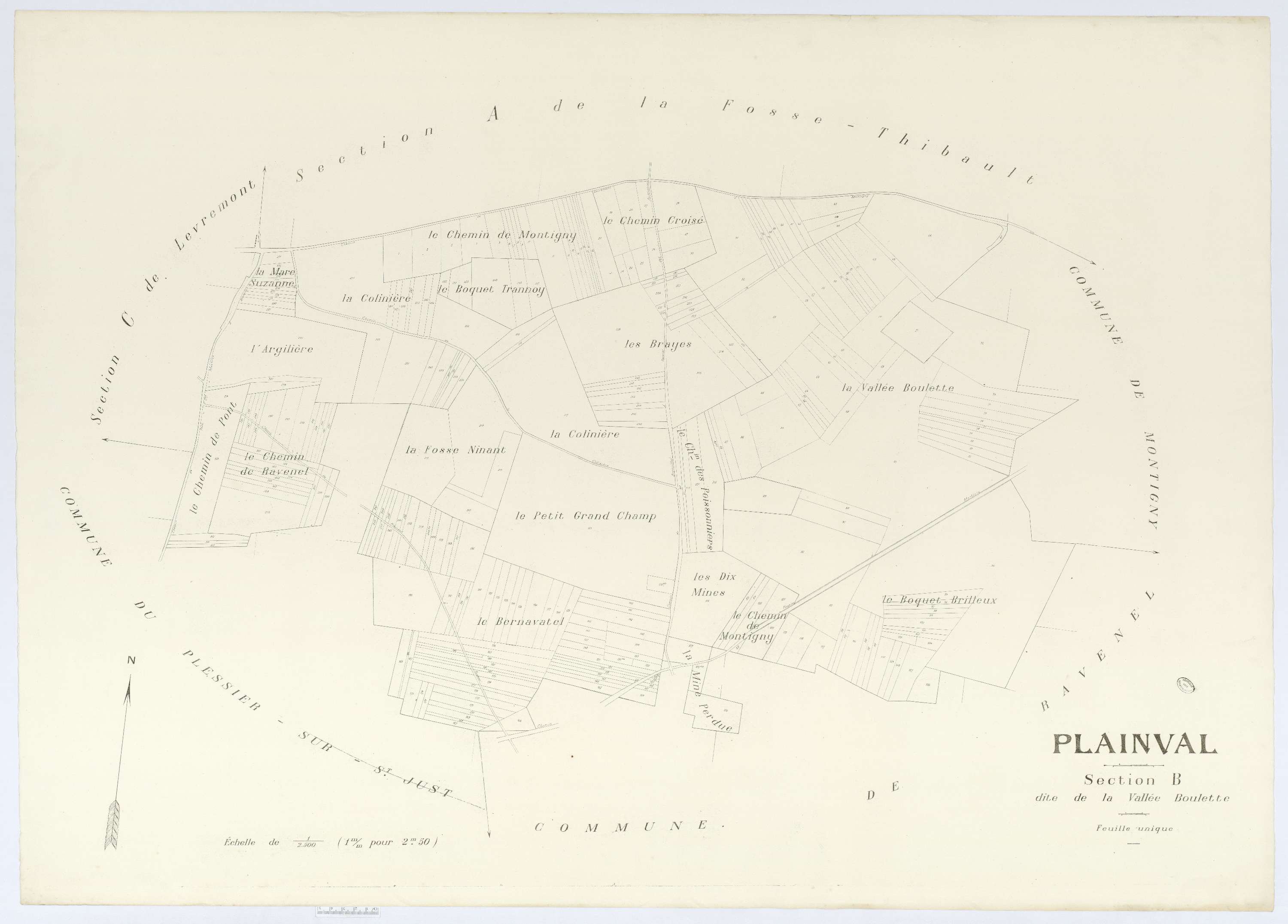 Plainval - Cadastre napoléonien (copie), section B, feuille unique