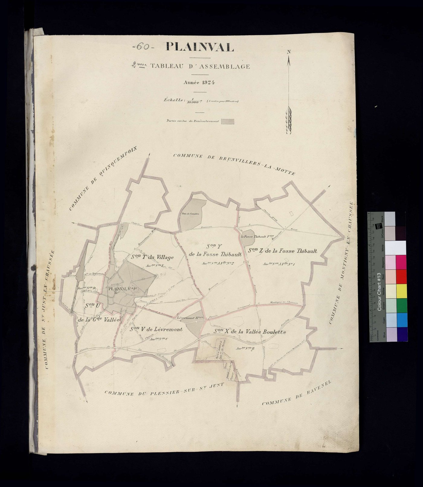 Plainval - Cadastre napoléonien, tableau d'assemblage des plans du remembrement de 1924