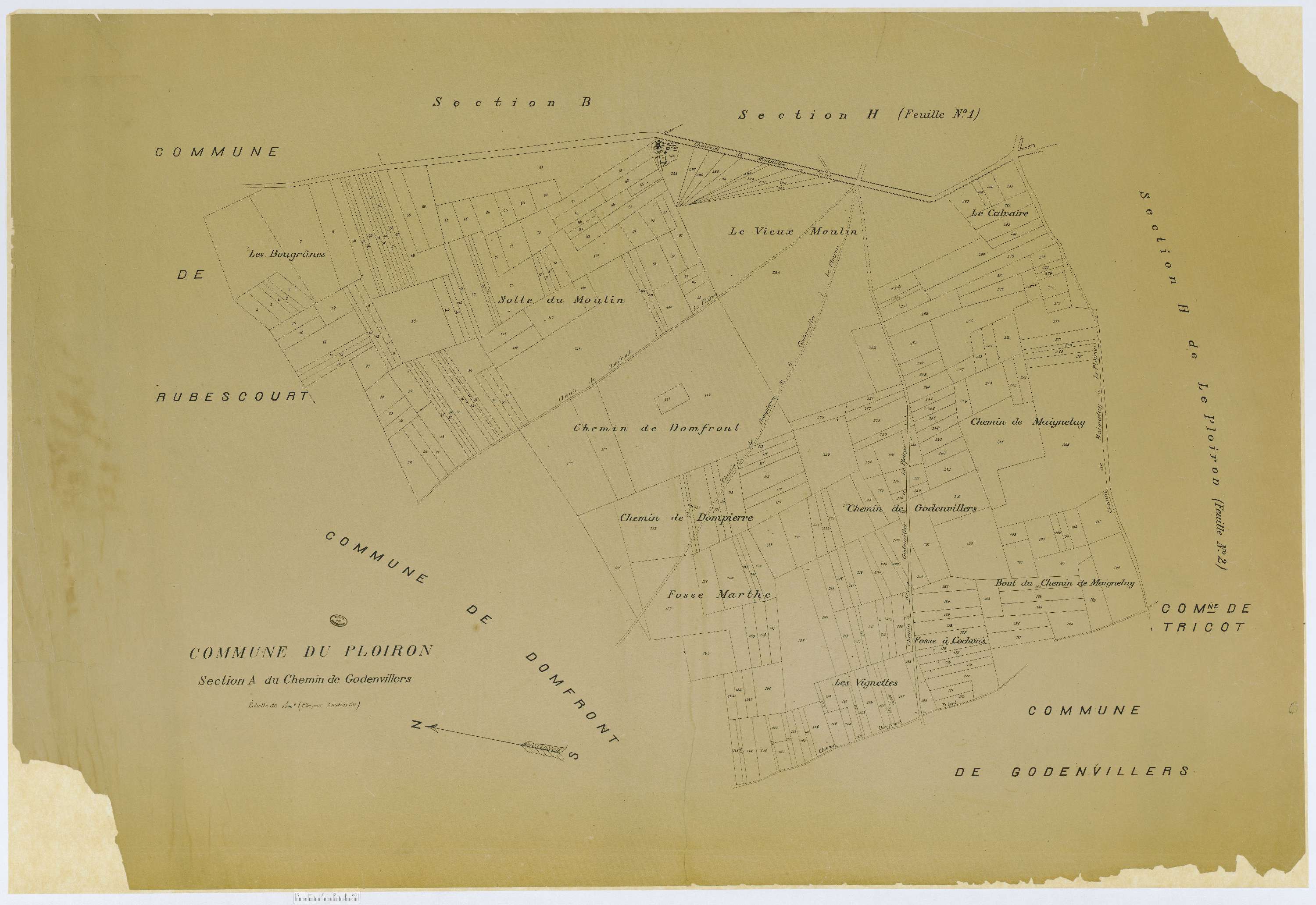 Le Ployron - Cadastre napoléonien (copie), section A, feuille unique, copie calque
