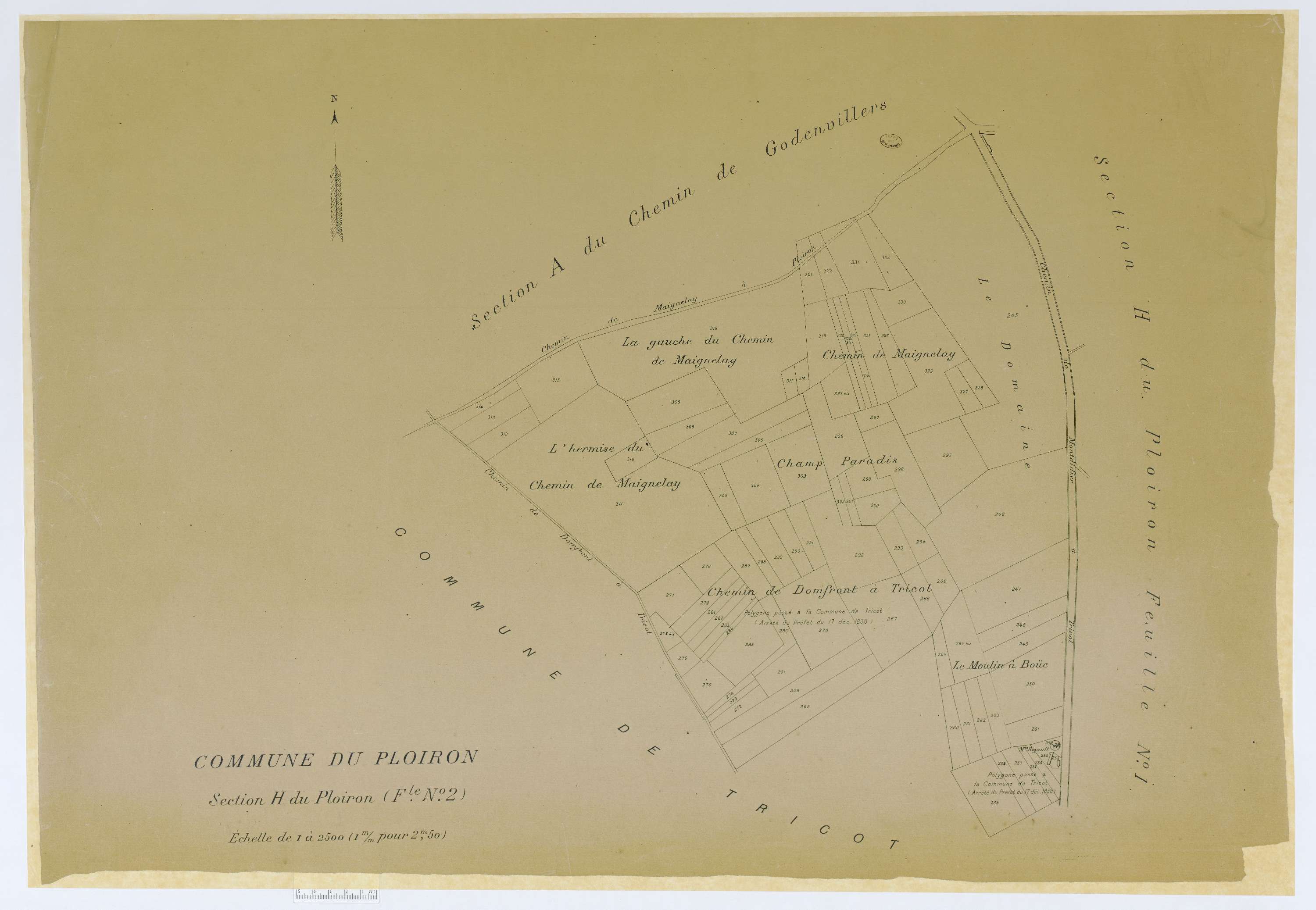 Le Ployron - Cadastre napoléonien (copie), section H, feuille unique, copie calque
