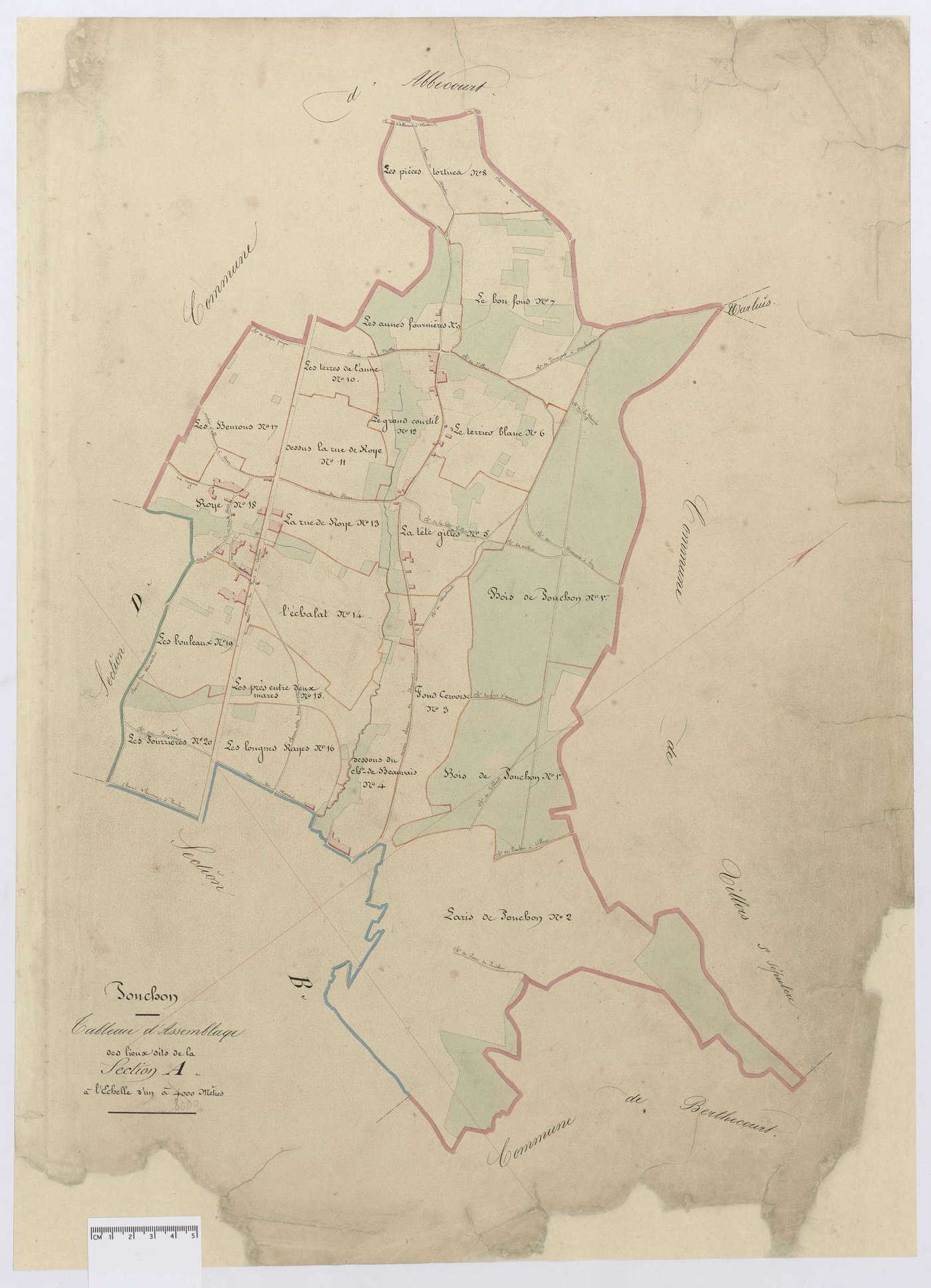 Ponchon - Cadastre napoléonien, tableau d'assemblage de la section A