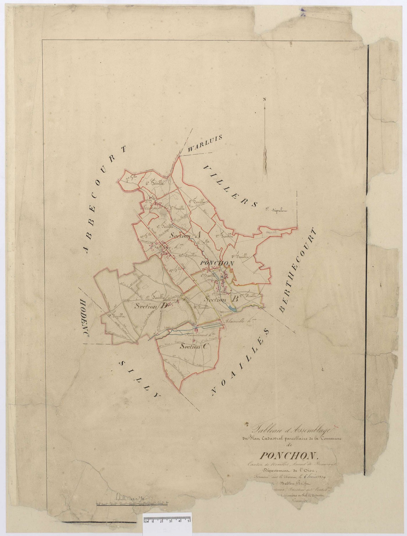 Ponchon - Cadastre napoléonien, tableau d'assemblage