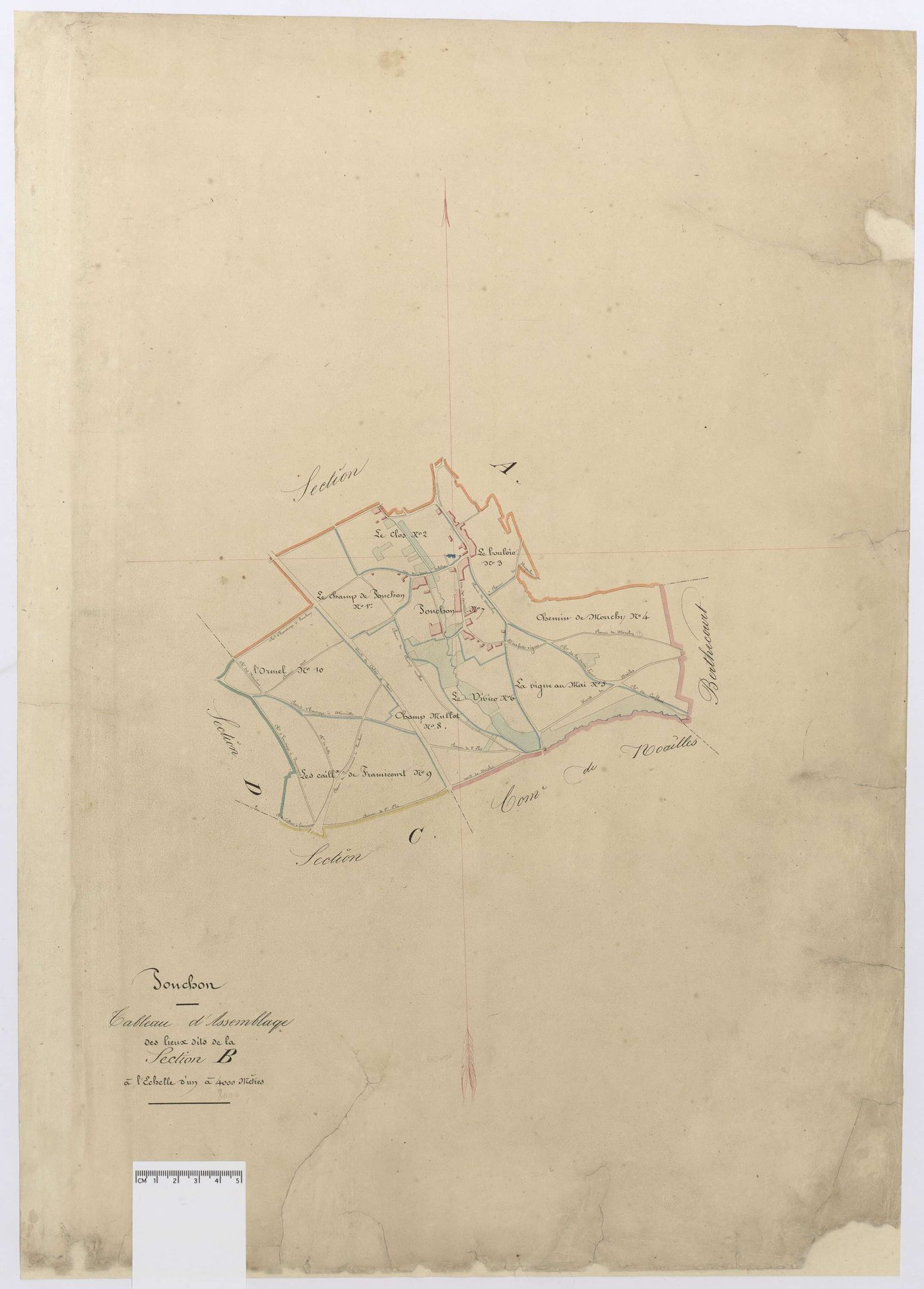 Ponchon - Cadastre napoléonien, tableau d'assemblage de la section B