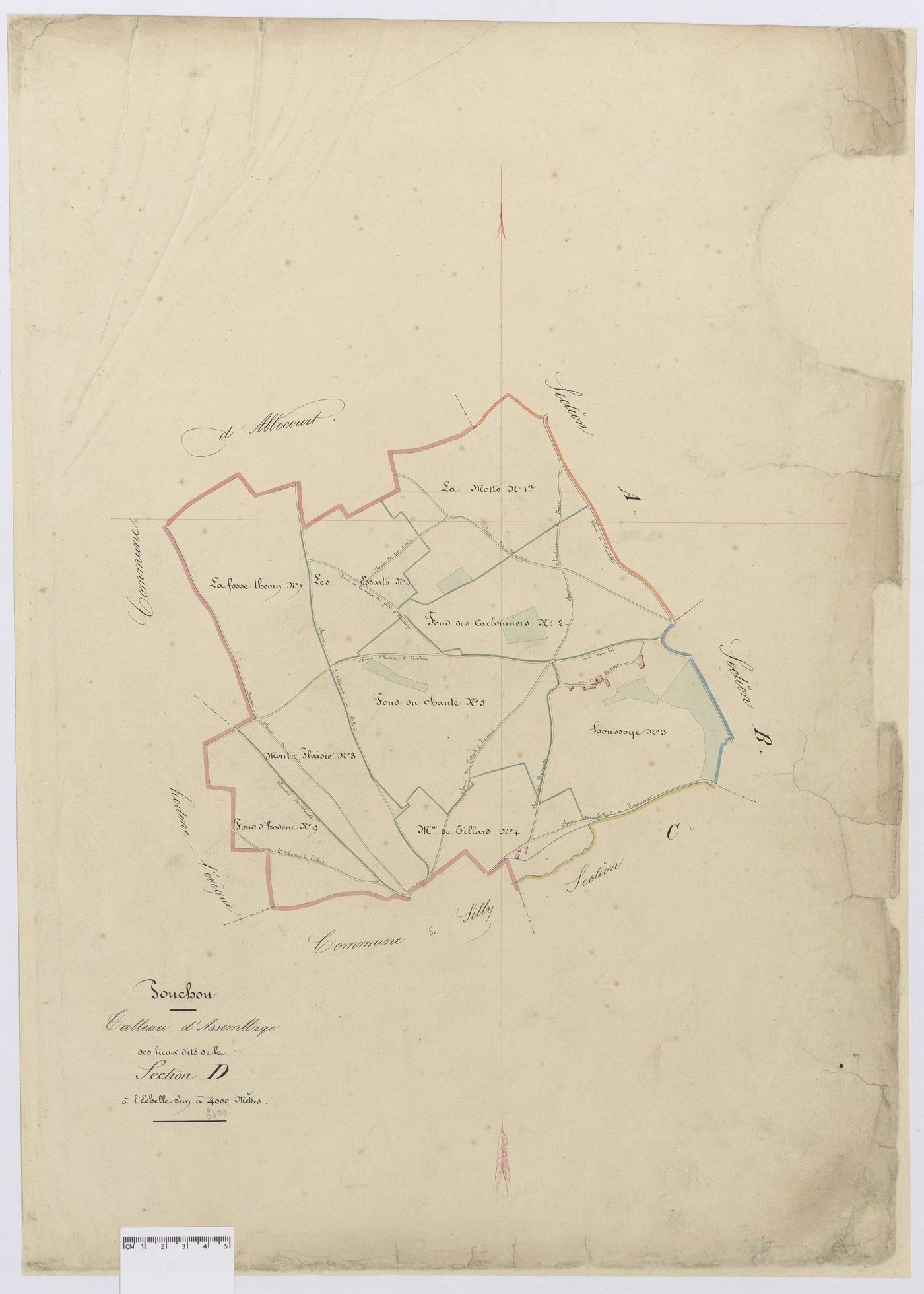 Ponchon - Cadastre napoléonien, tableau d'assemblage de la section D