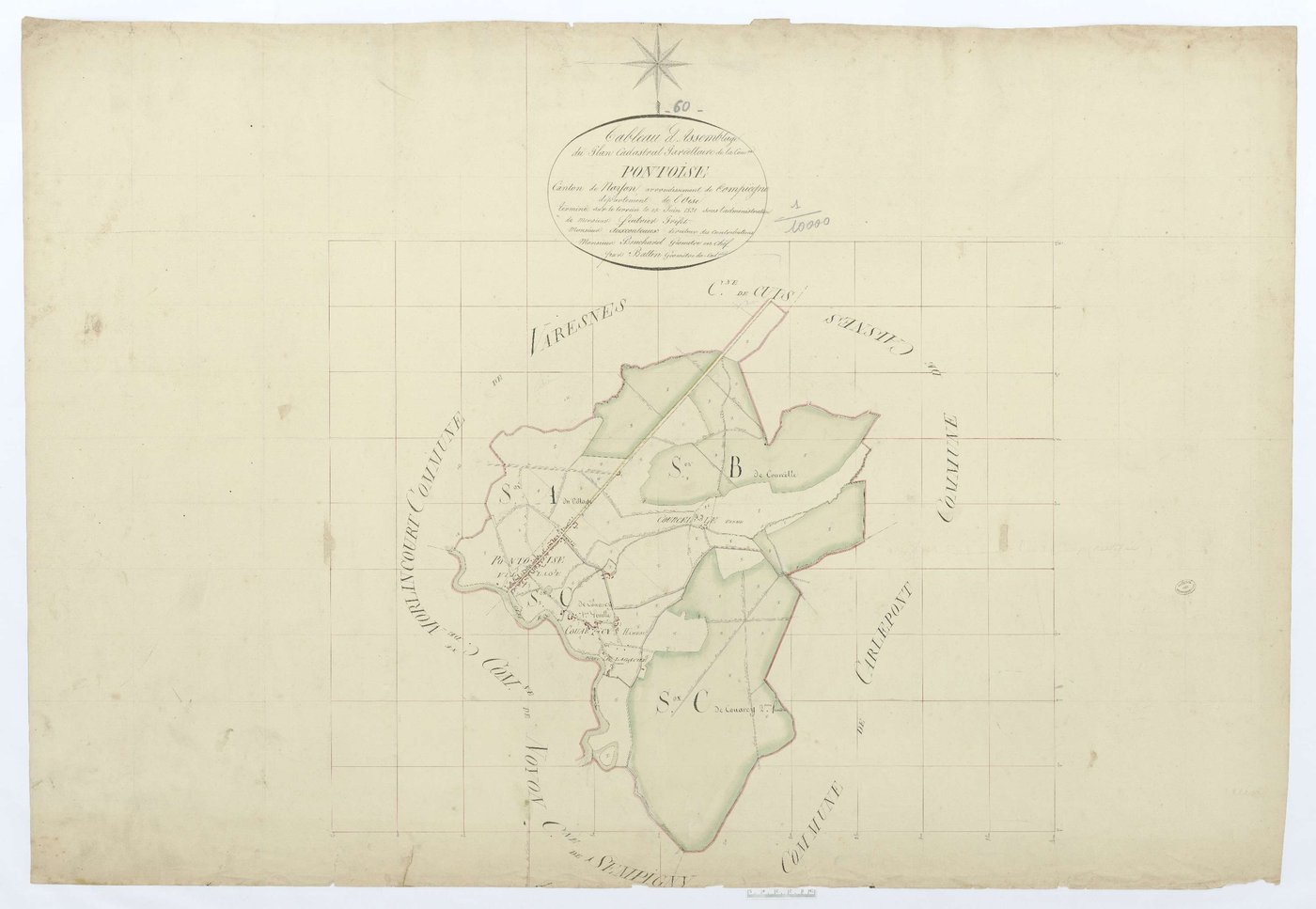 Pontoise-lès-Noyon - Cadastre napoléonien, tableau d'assemblage