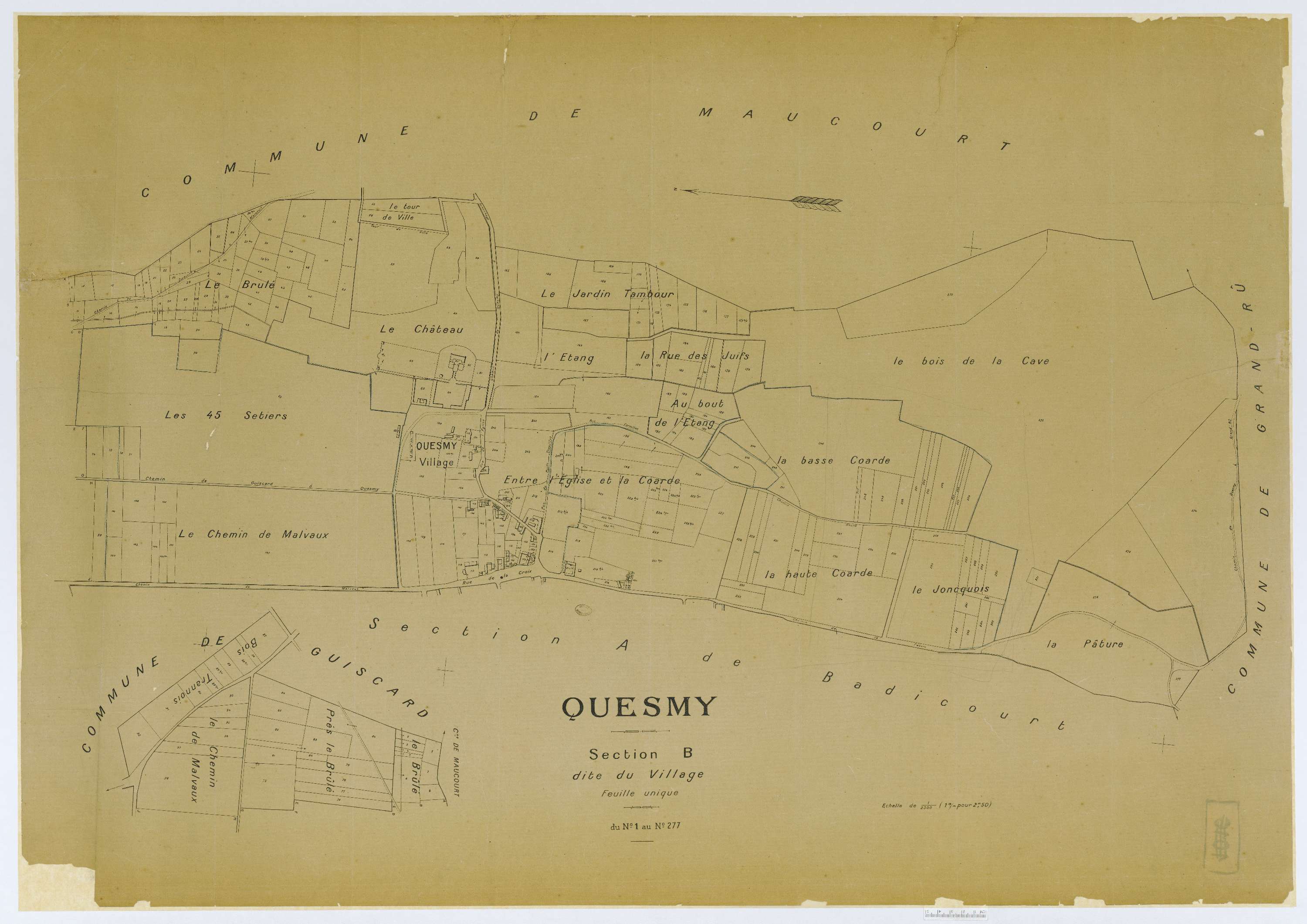 Quesmy - Cadastre napoléonien (copie), section B, feuille unique, copie calque