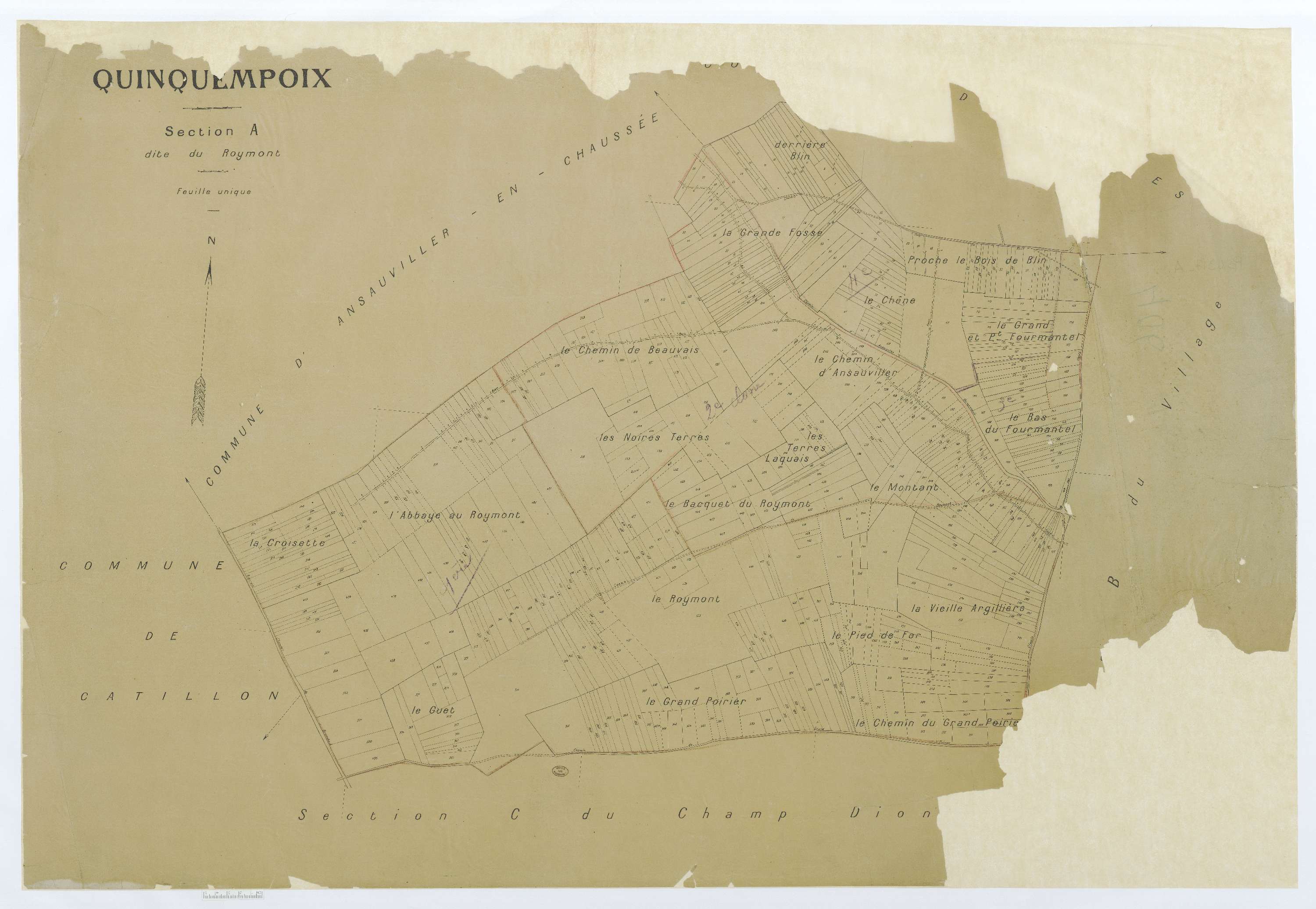 Quinquempoix - Cadastre napoléonien (copie), section A, feuille unique, copie calque