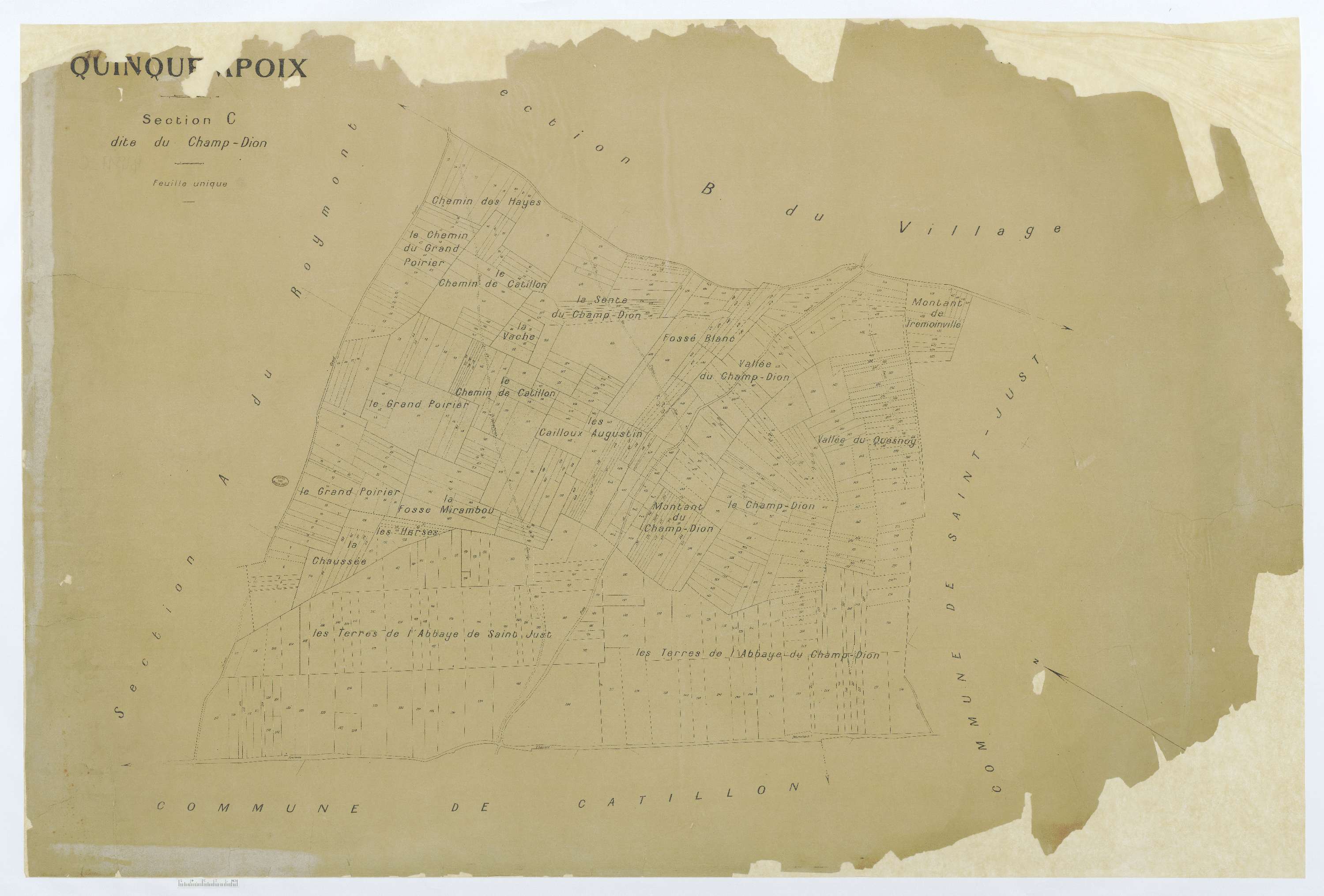 Quinquempoix - Cadastre napoléonien (copie), section C, feuille unique, copie calque