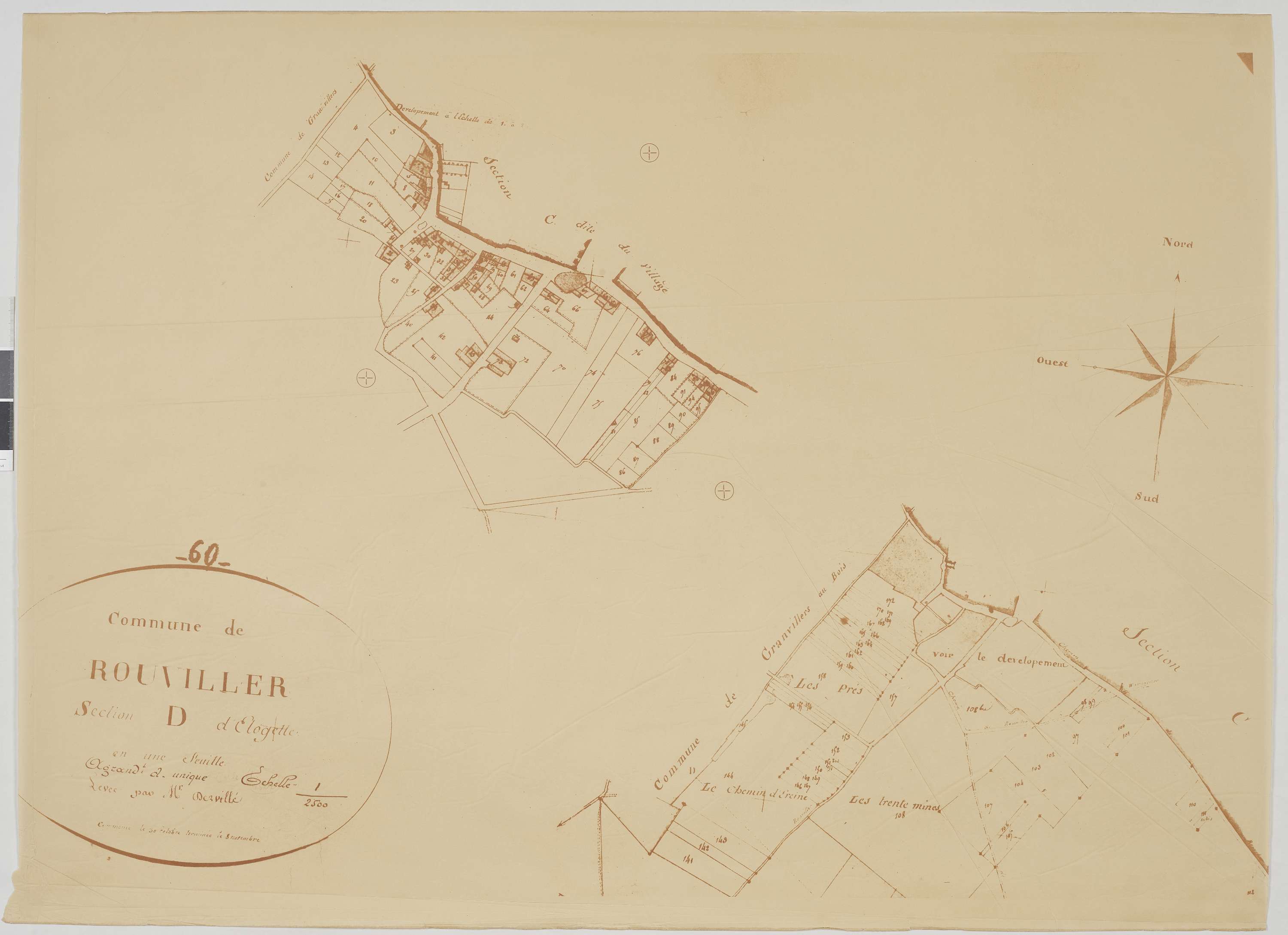 Rouvillers - Cadastre napoléonien (copie), section D (agrandissement)