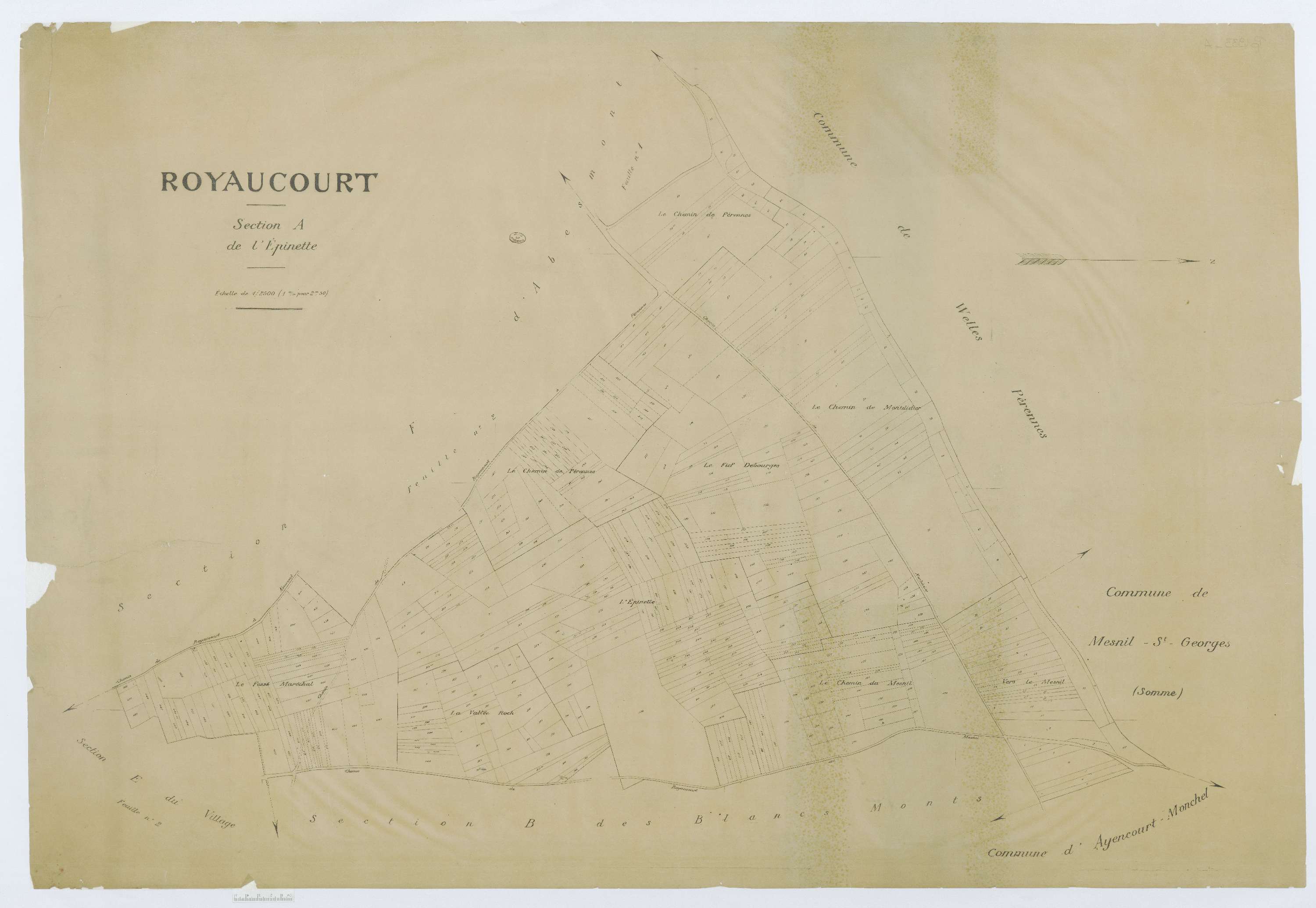 Royaucourt - Cadastre napoléonien (copie), section A, feuille unique, copie calque