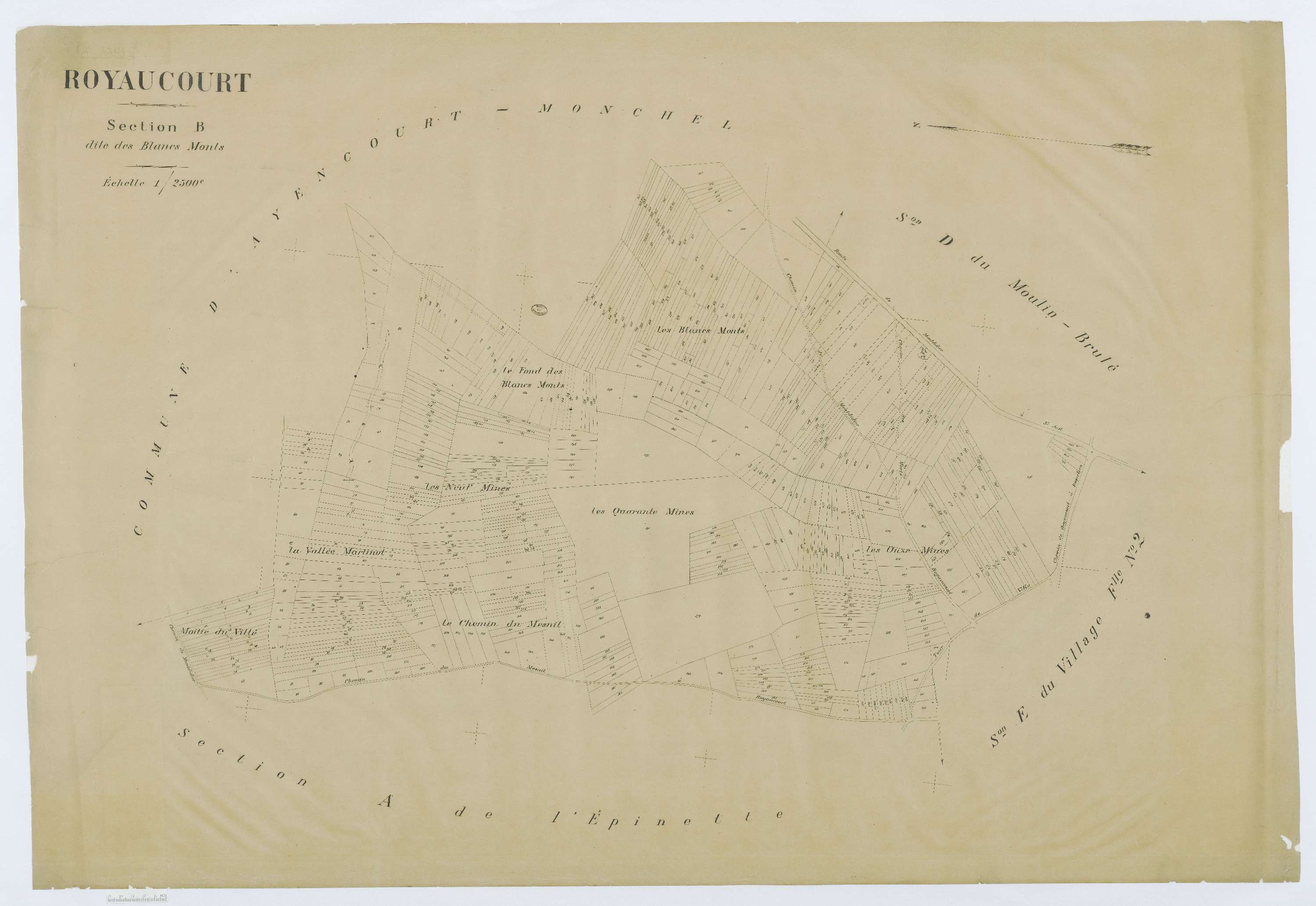 Royaucourt - Cadastre napoléonien (copie), section B, feuille unique, copie calque