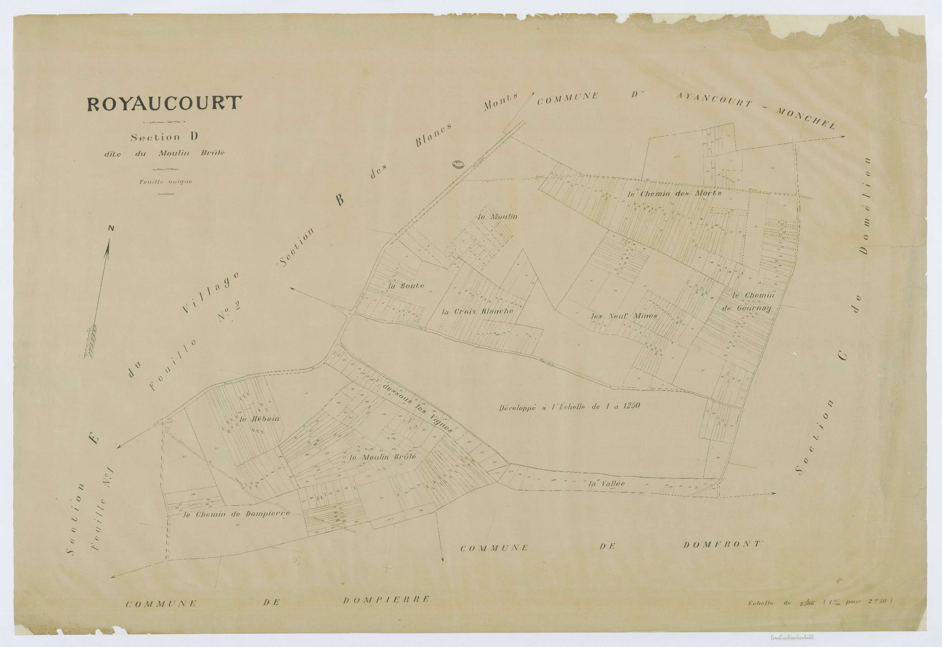 Royaucourt - Cadastre napoléonien (copie), section D, feuille unique, copie calque