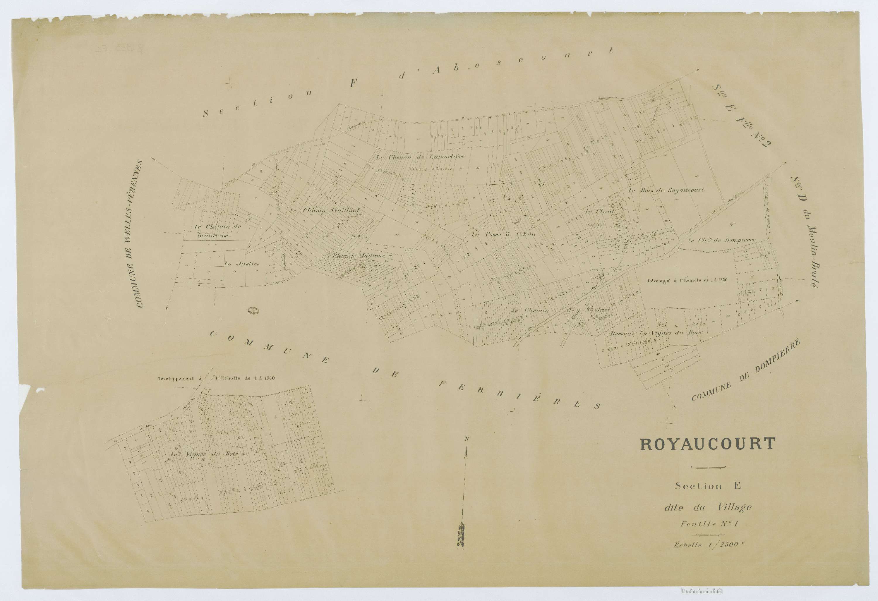Royaucourt - Cadastre napoléonien (copie), section E1, copie calque