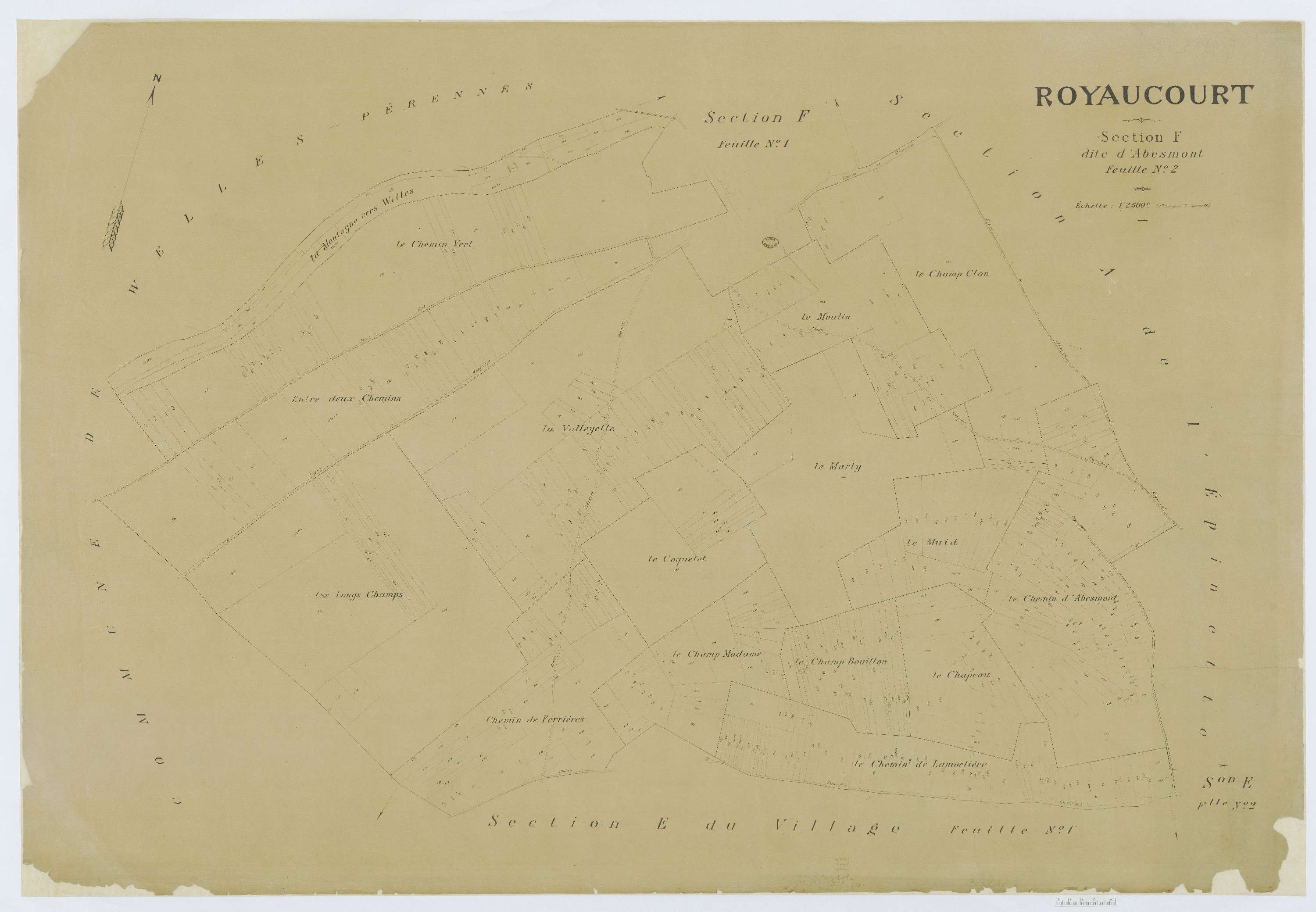Royaucourt - Cadastre napoléonien (copie), section F2, copie calque