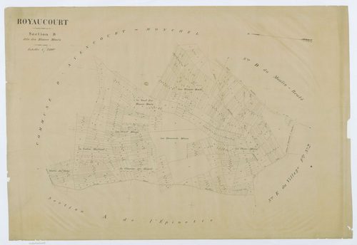 Royaucourt - Cadastre napoléonien (copie), section B, feuille unique, copie calque