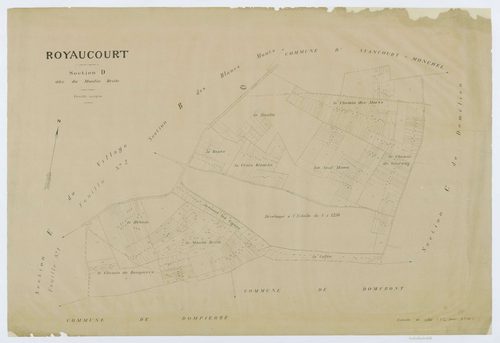Royaucourt - Cadastre napoléonien (copie), section D, feuille unique, copie calque