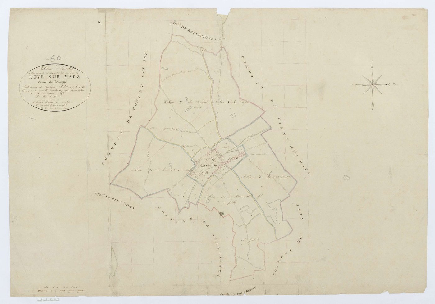 Roye-sur-Matz - Cadastre napoléonien, tableau d'assemblage