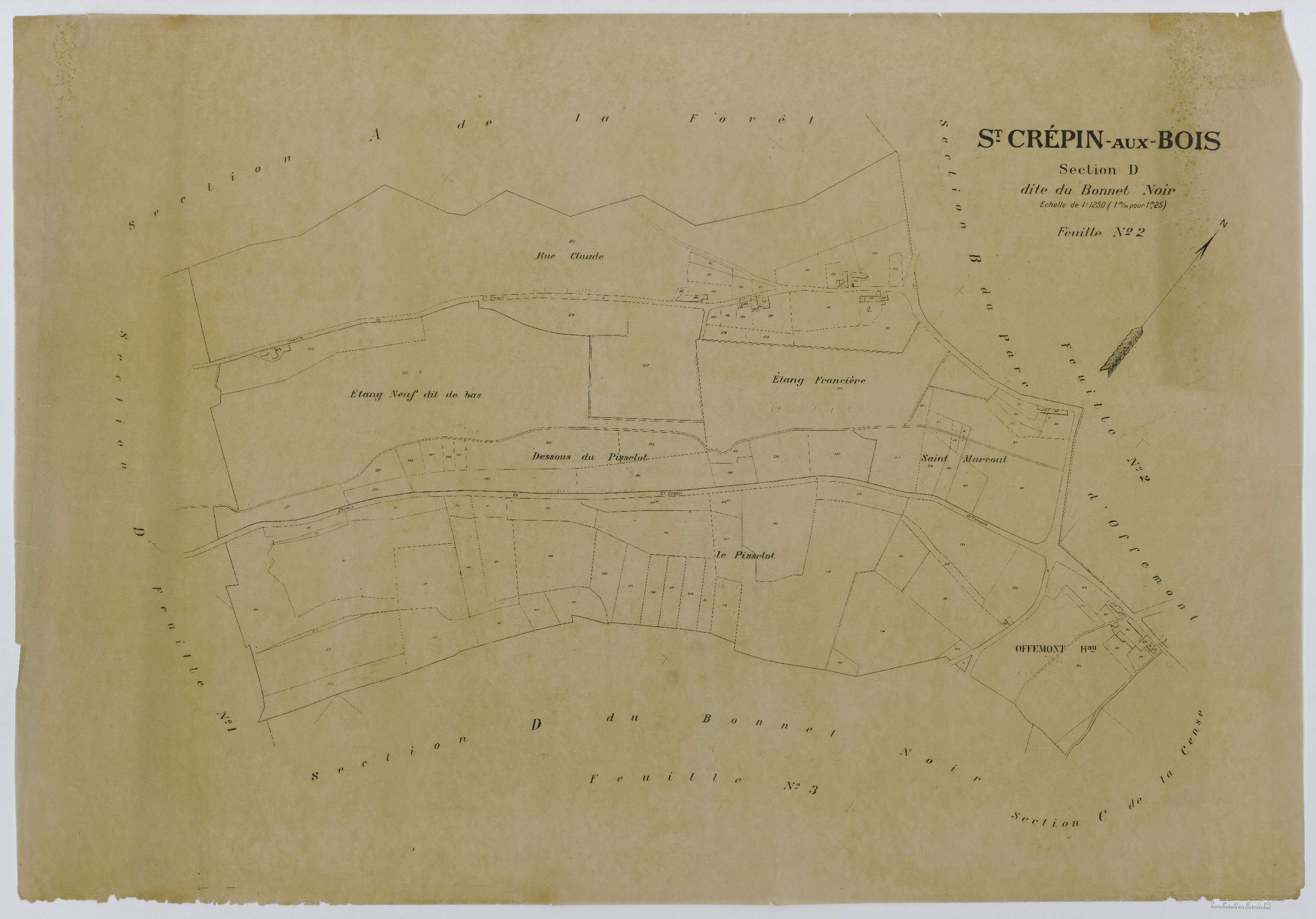 Saint-Crépin-aux-Bois - Cadastre napoléonien (copie), section D2, copie calque