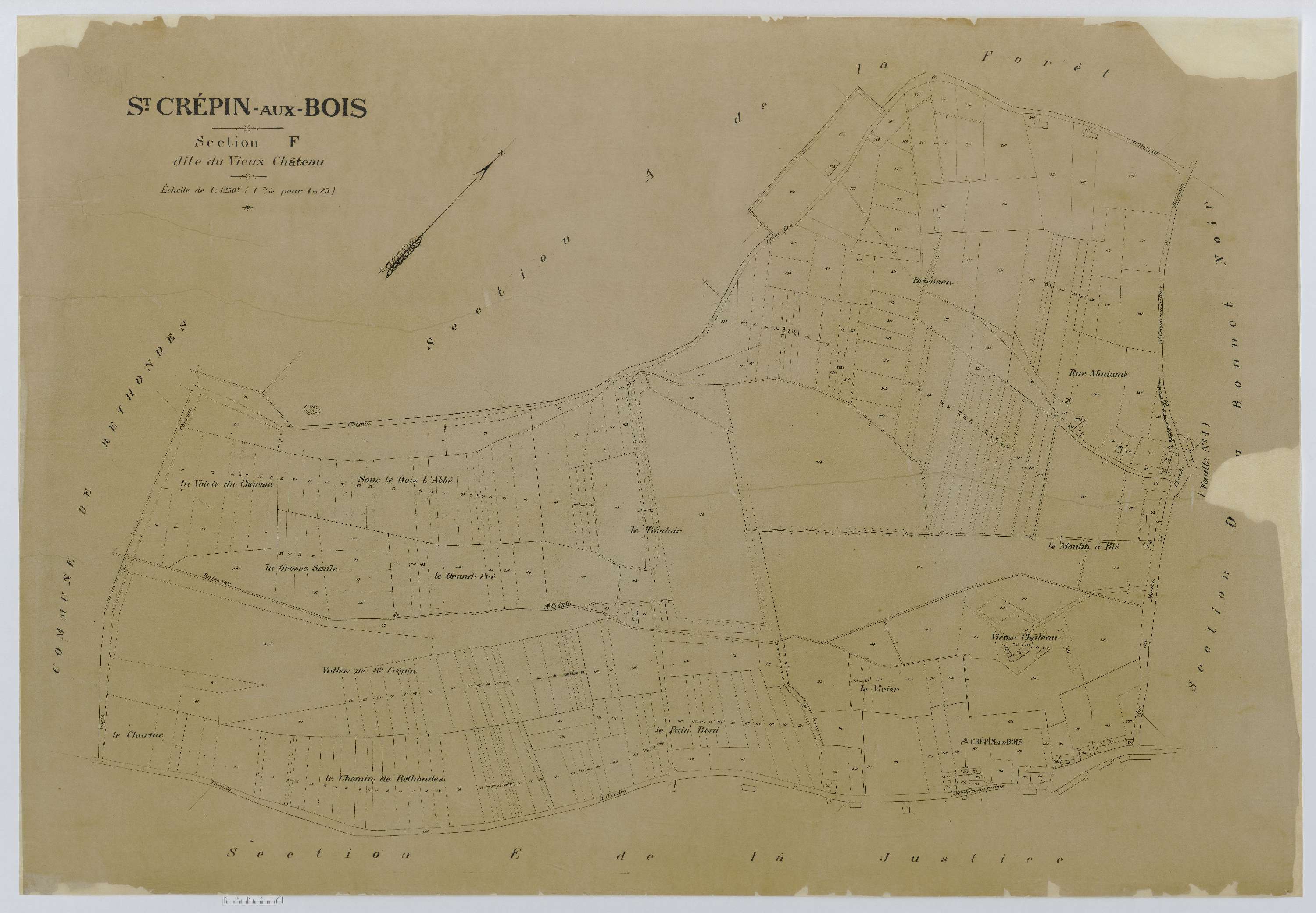 Saint-Crépin-aux-Bois - Cadastre napoléonien (copie), section F, feuille unique, copie calque