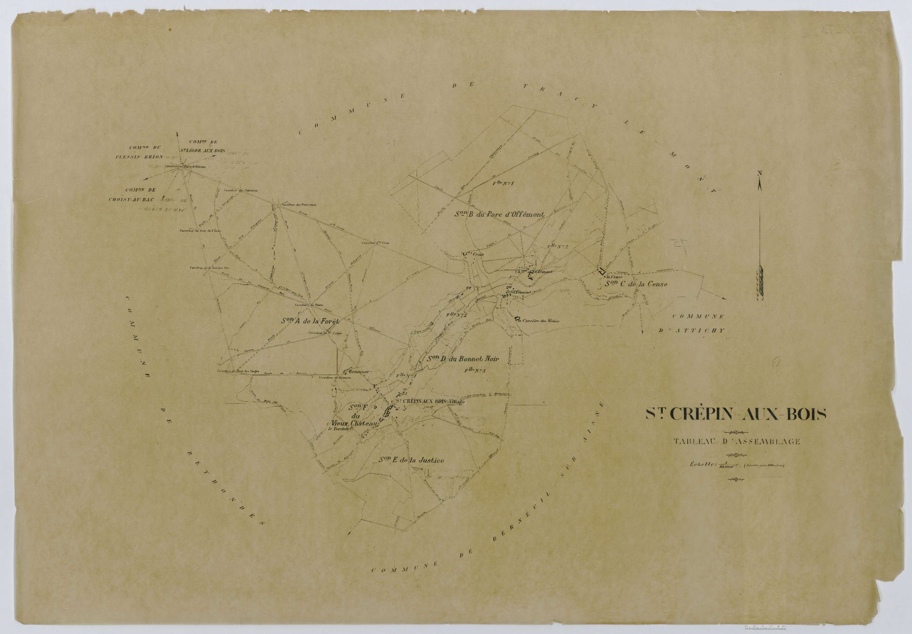 Saint-Crépin-aux-Bois - Cadastre napoléonien (copie), tableau d'assemblage, copie calque