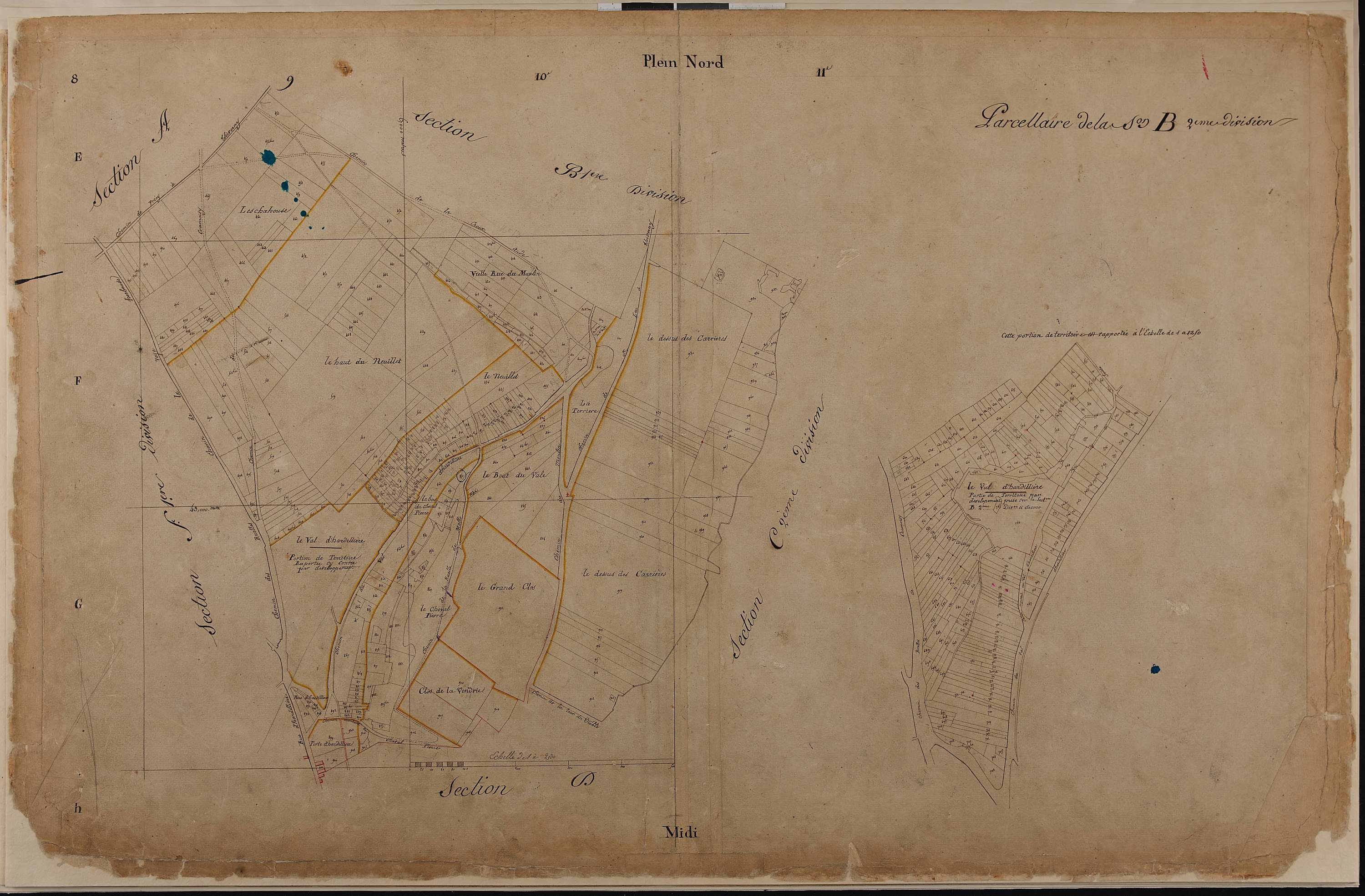 Saint-Leu-d'Esserent - Cadastre napoléonien, section B2, comprend également le développement du val d'Hardillière