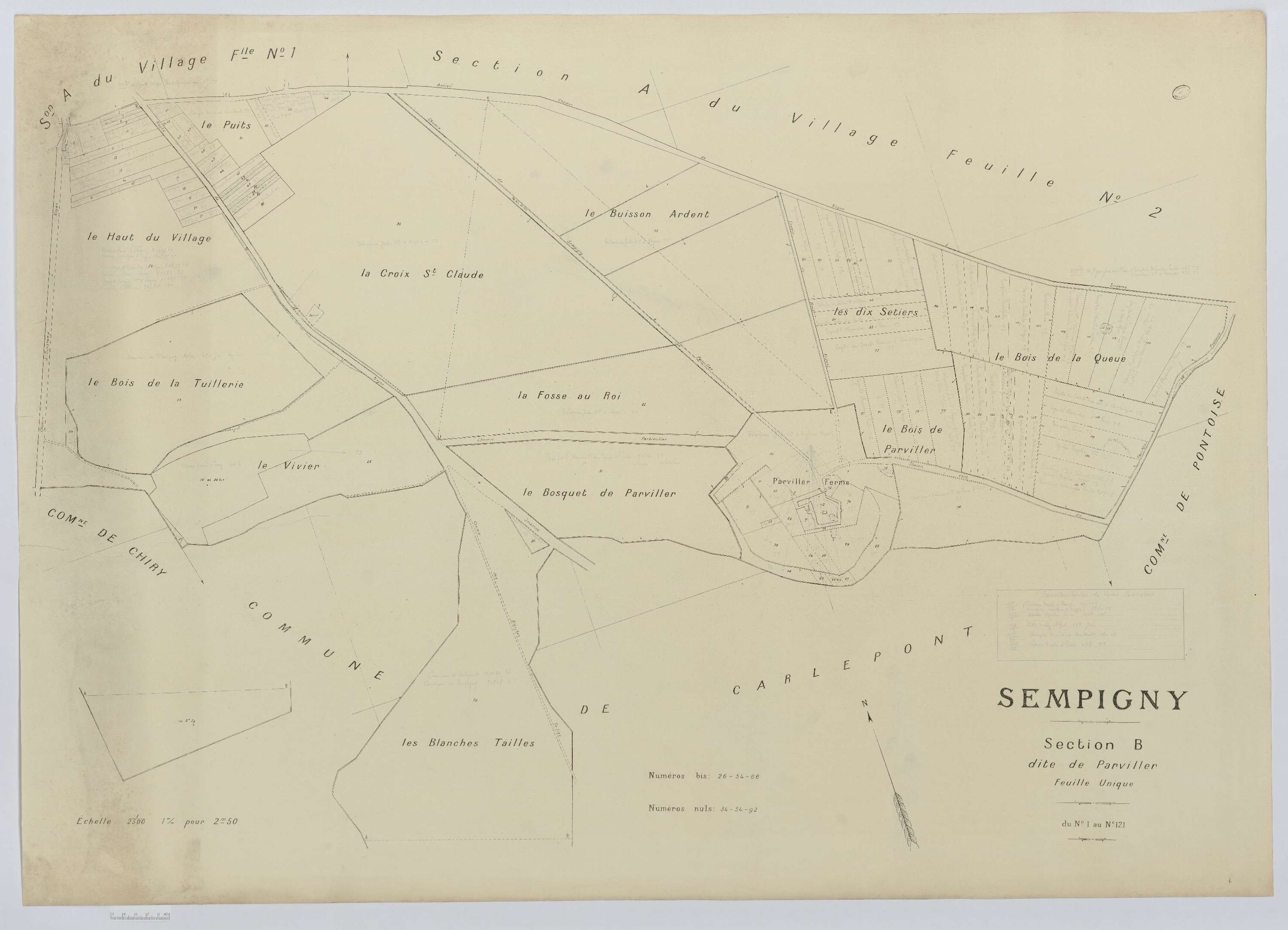 Sempigny - Cadastre napoléonien (copie), section B, feuille unique