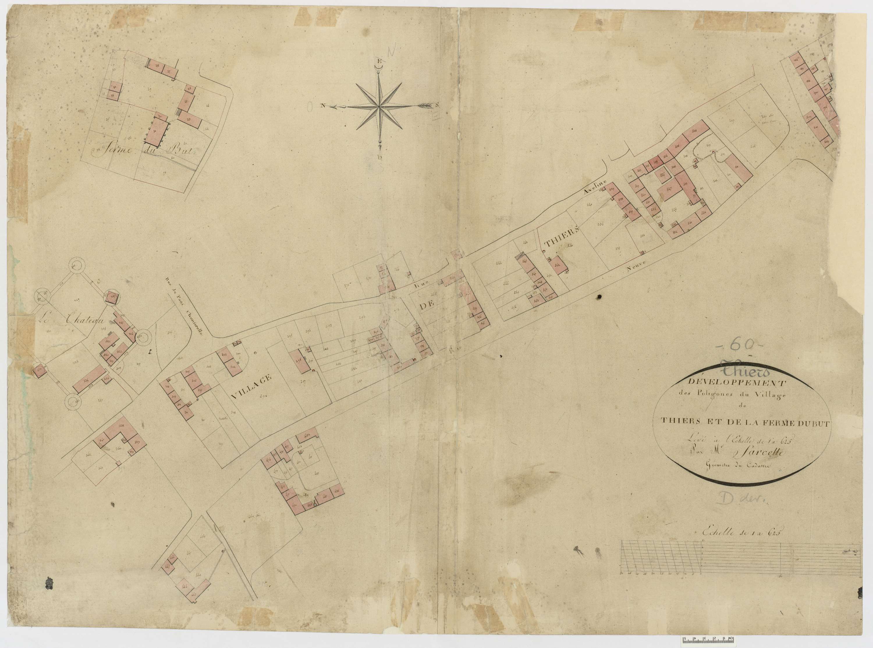 Thiers-sur-Thève - Cadastre napoléonien, section D, développement du village