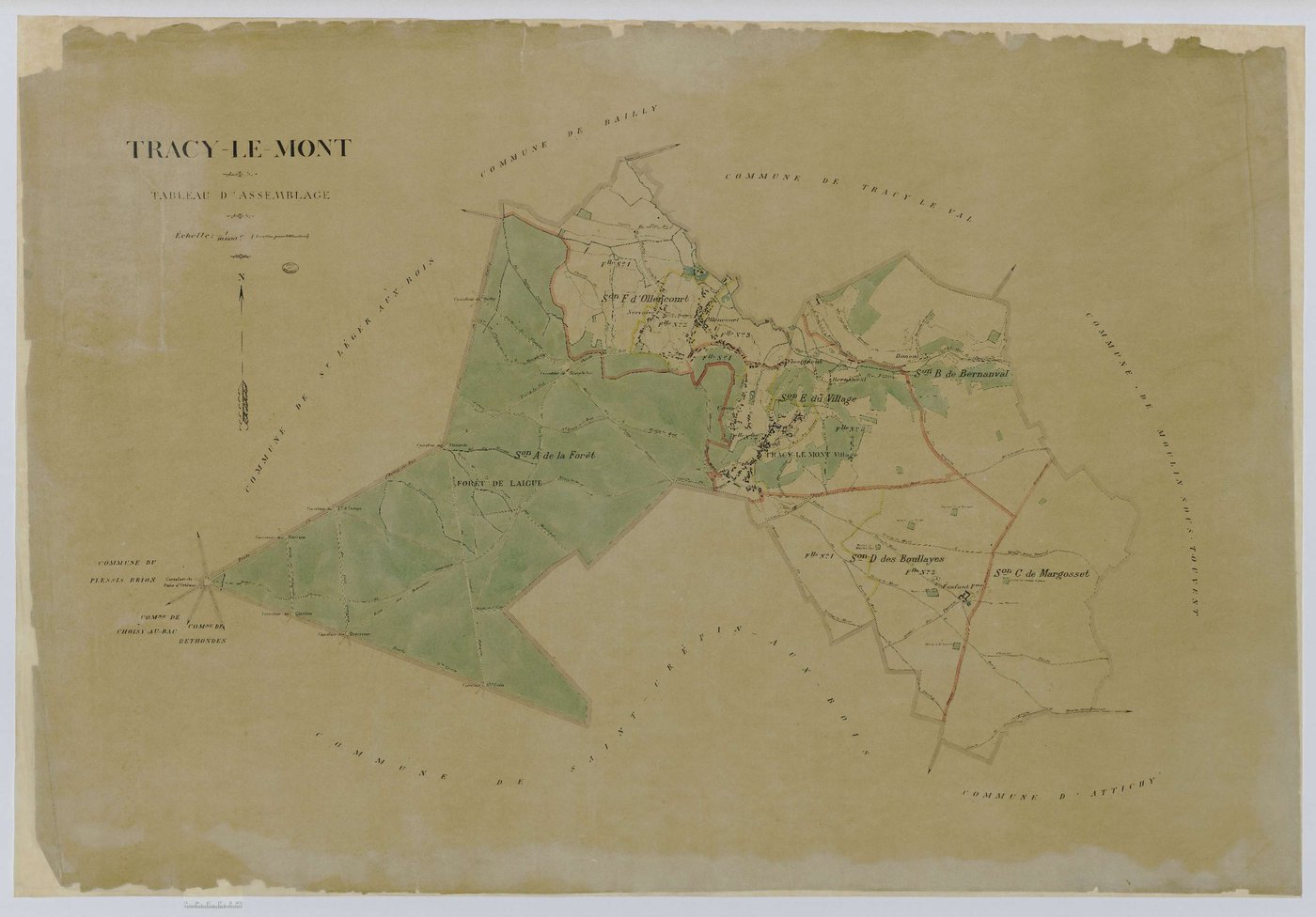 Tracy-le-Mont - Cadastre napoléonien (copie), tableau d'assemblage, copie calque