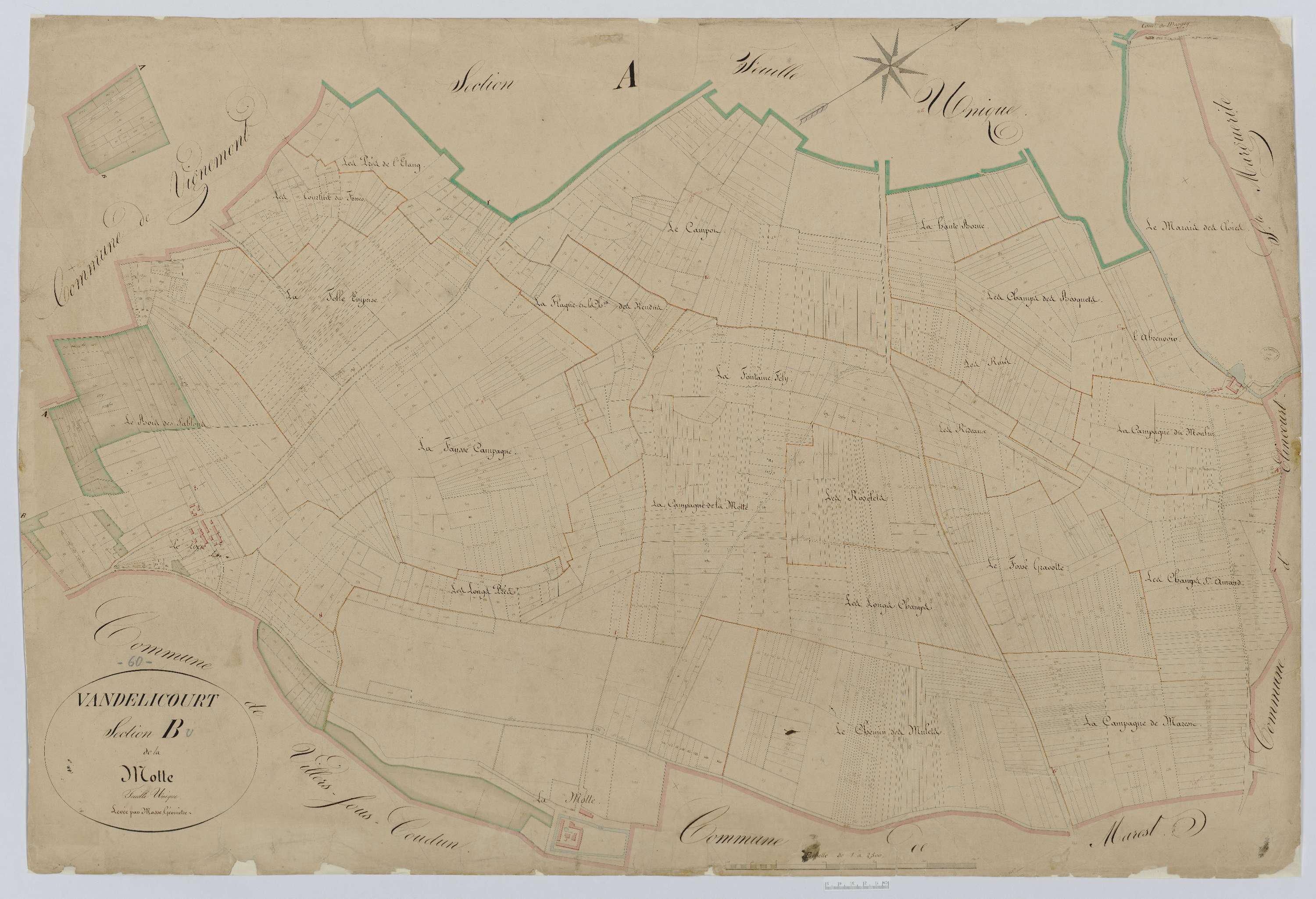 Vandélicourt - Cadastre napoléonien, section B, feuille unique