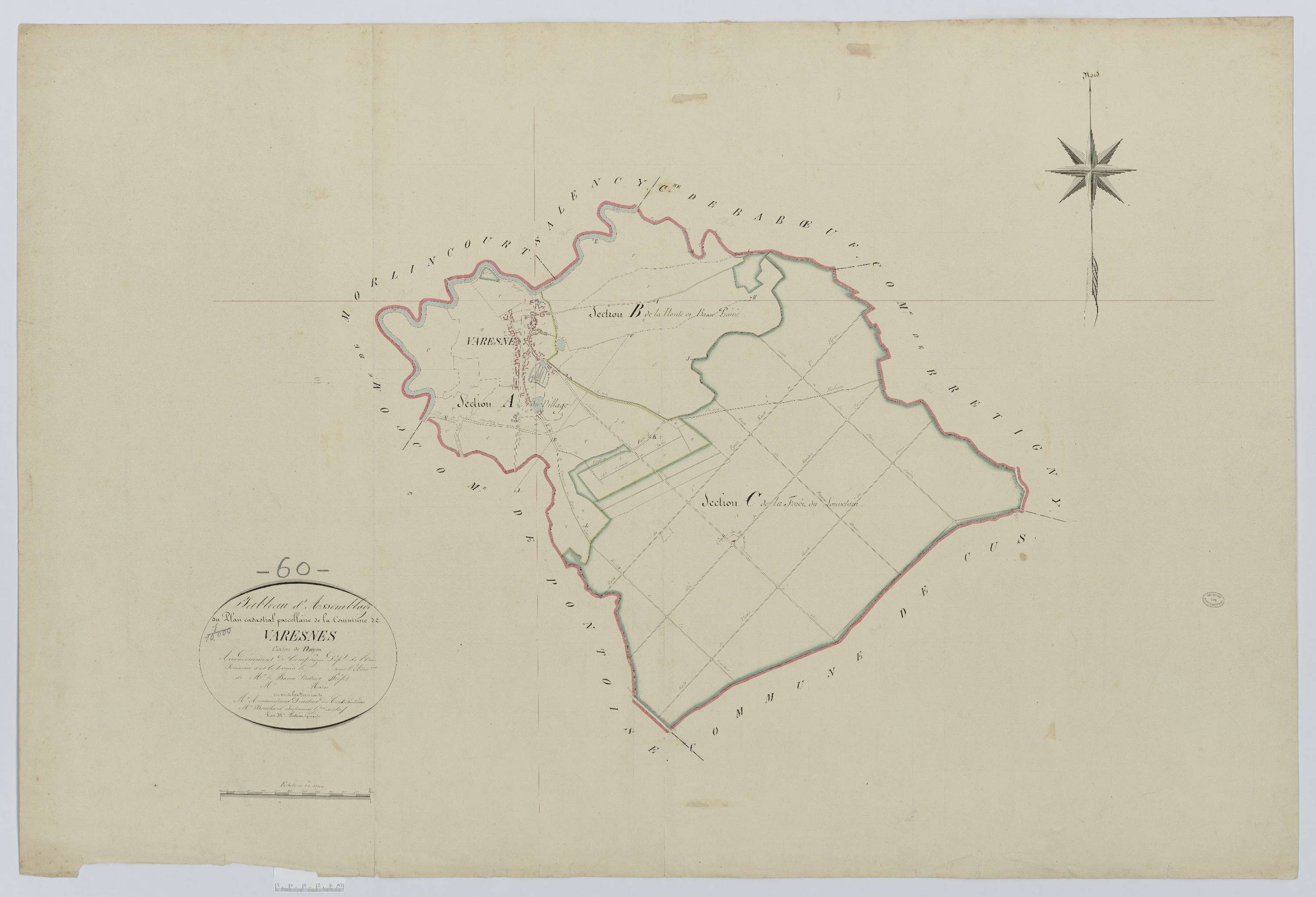 Varesnes - Cadastre napoléonien, tableau d'assemblage
