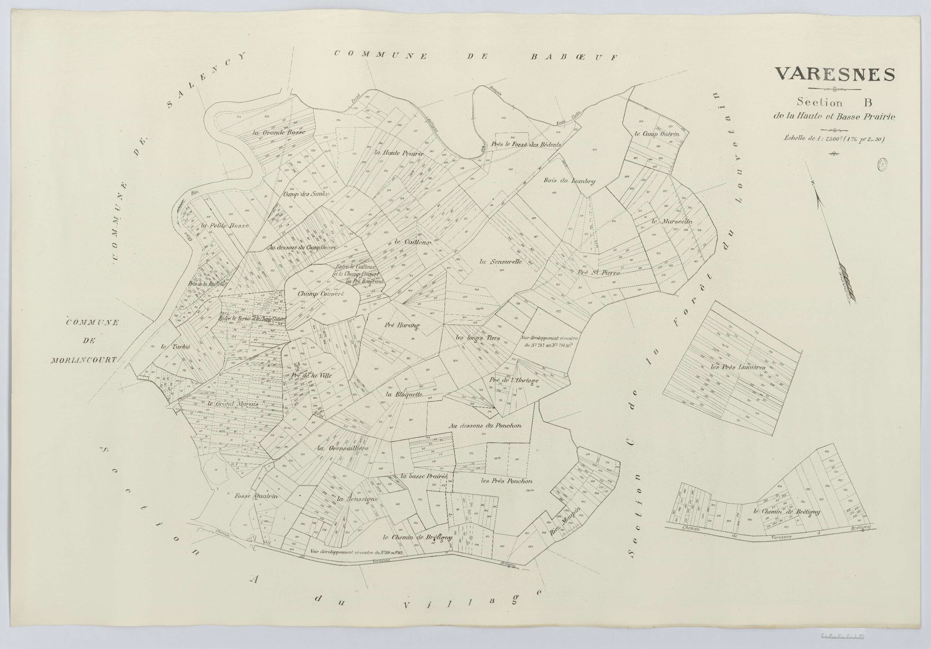 Varesnes - Cadastre napoléonien (copie), section B, feuille unique