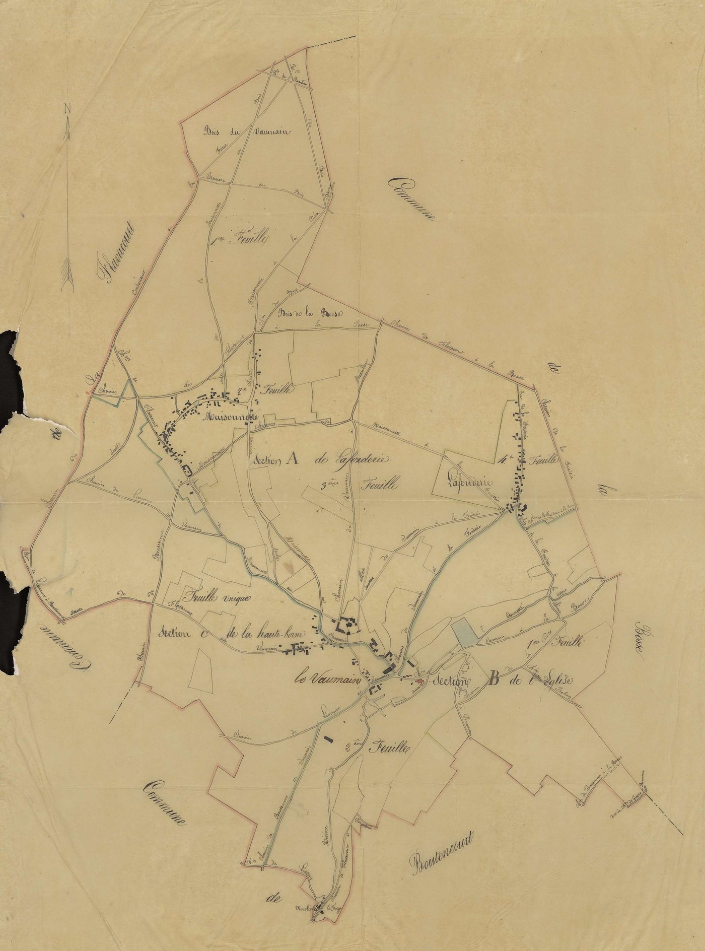 Le Vaumain - Cadastre napoléonien, copie calque du tableau d'assemblage