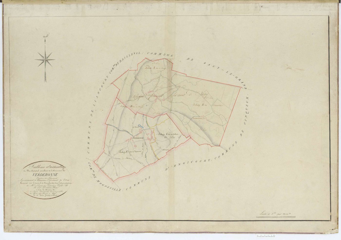 Verderonne - Cadastre napoléonien, tableau d'assemblage