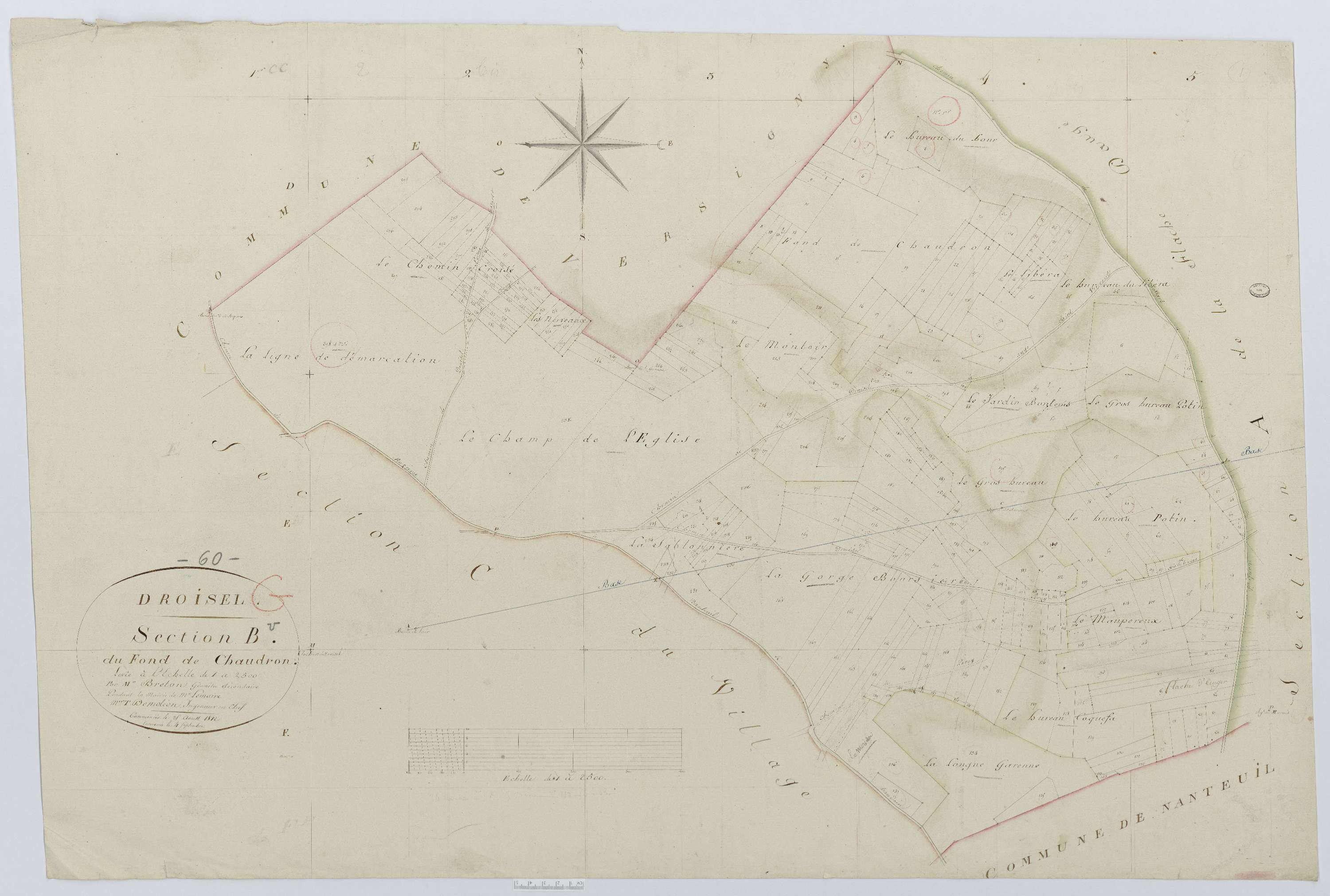 Versigny - Cadastre napoléonien, section B hameau de Droiselles , feuille unique