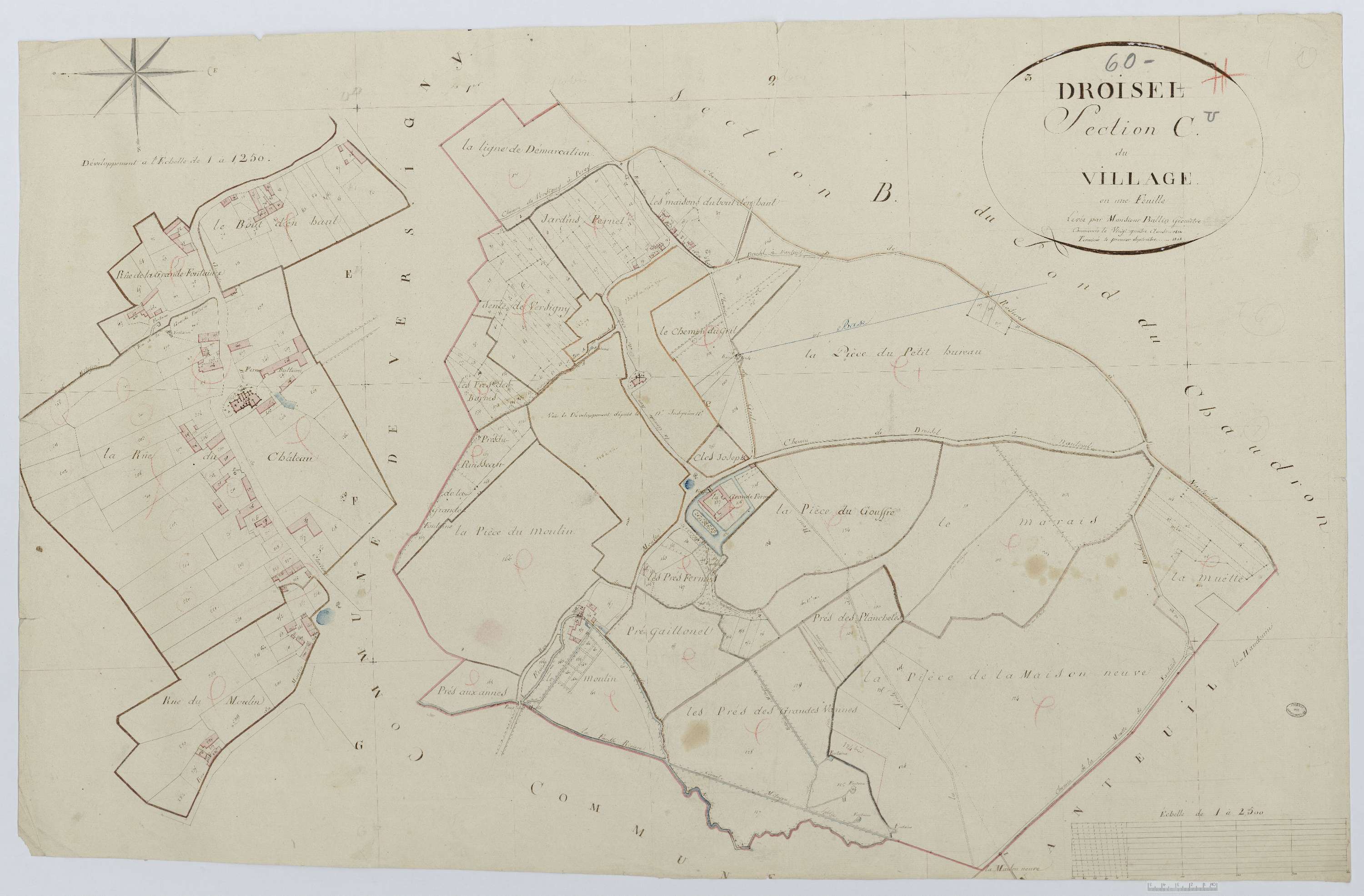 Versigny - Cadastre napoléonien, section C hameau de Droiselles , feuille unique