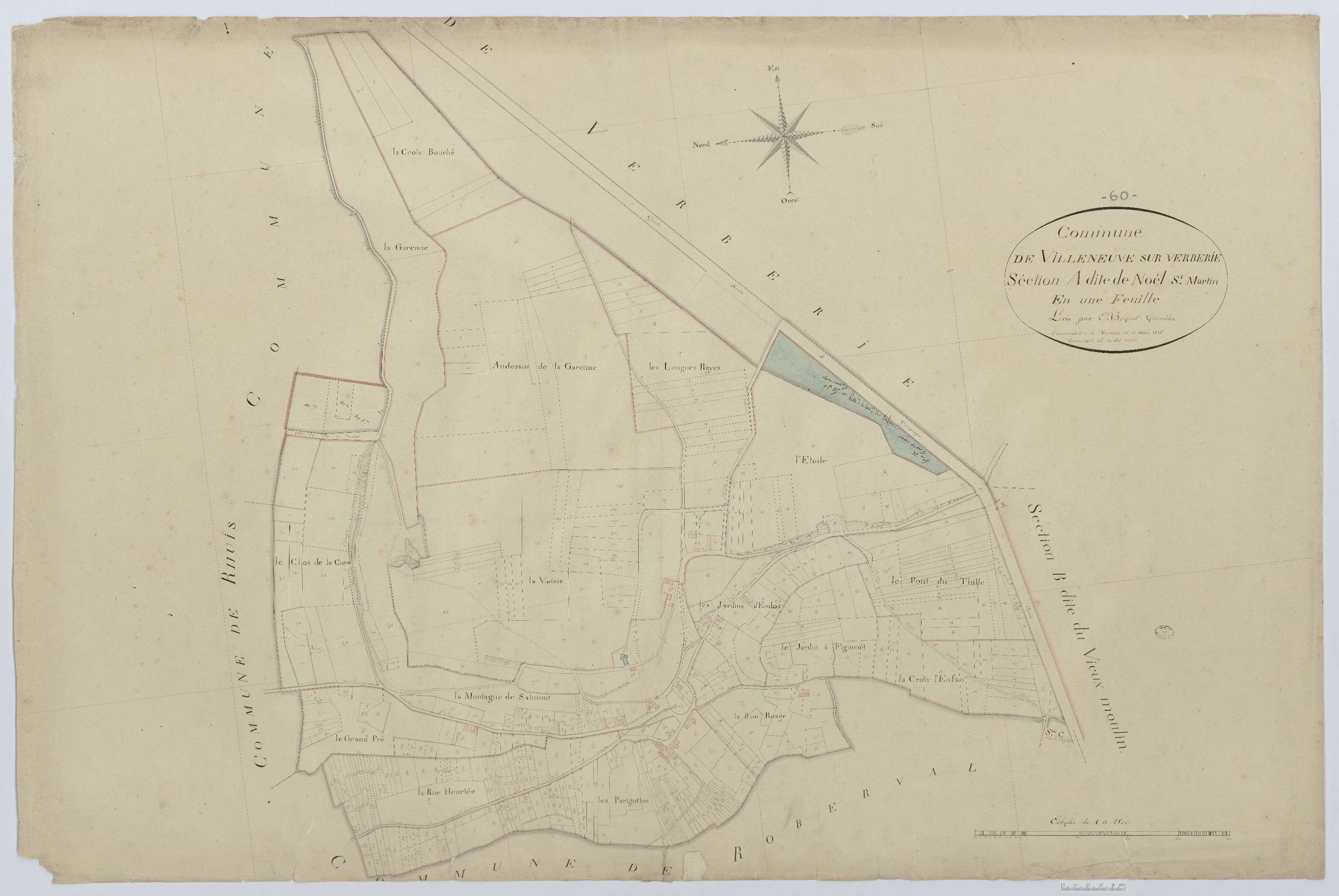 Villeneuve-sur-Verberie - Cadastre napoléonien, section A, feuille unique