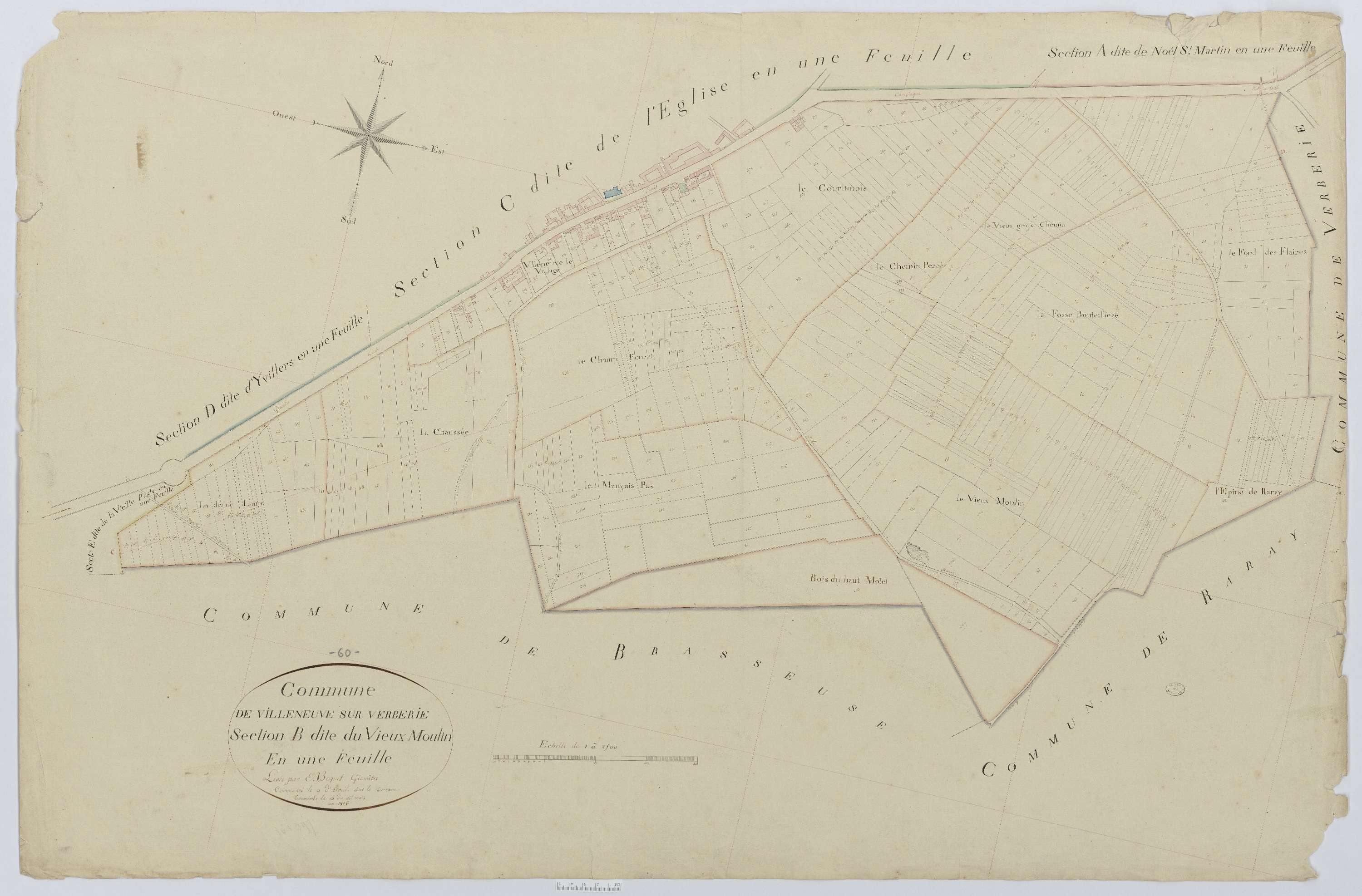 Villeneuve-sur-Verberie - Cadastre napoléonien, section B, feuille unique