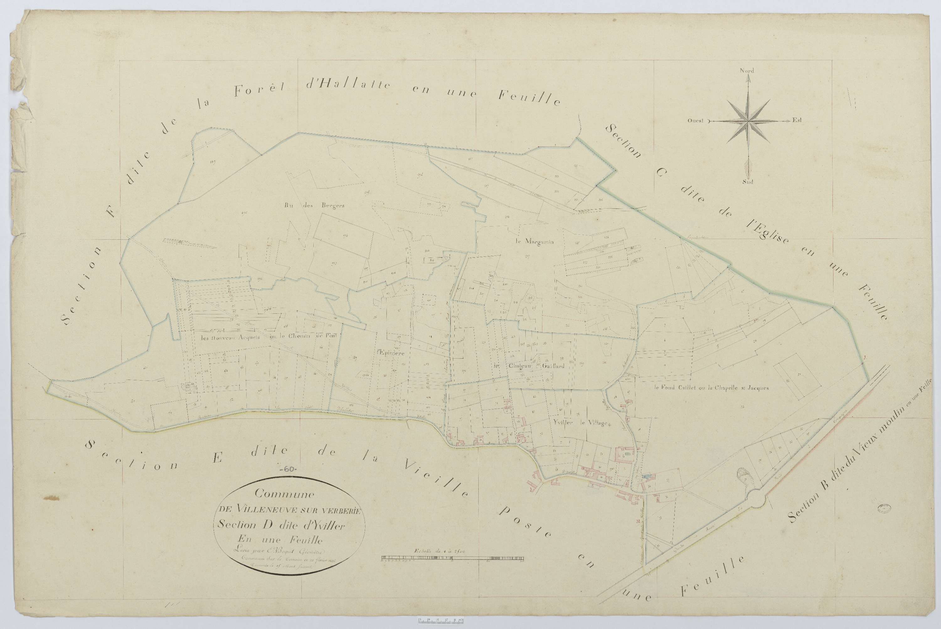 Villeneuve-sur-Verberie - Cadastre napoléonien, section D, feuille unique