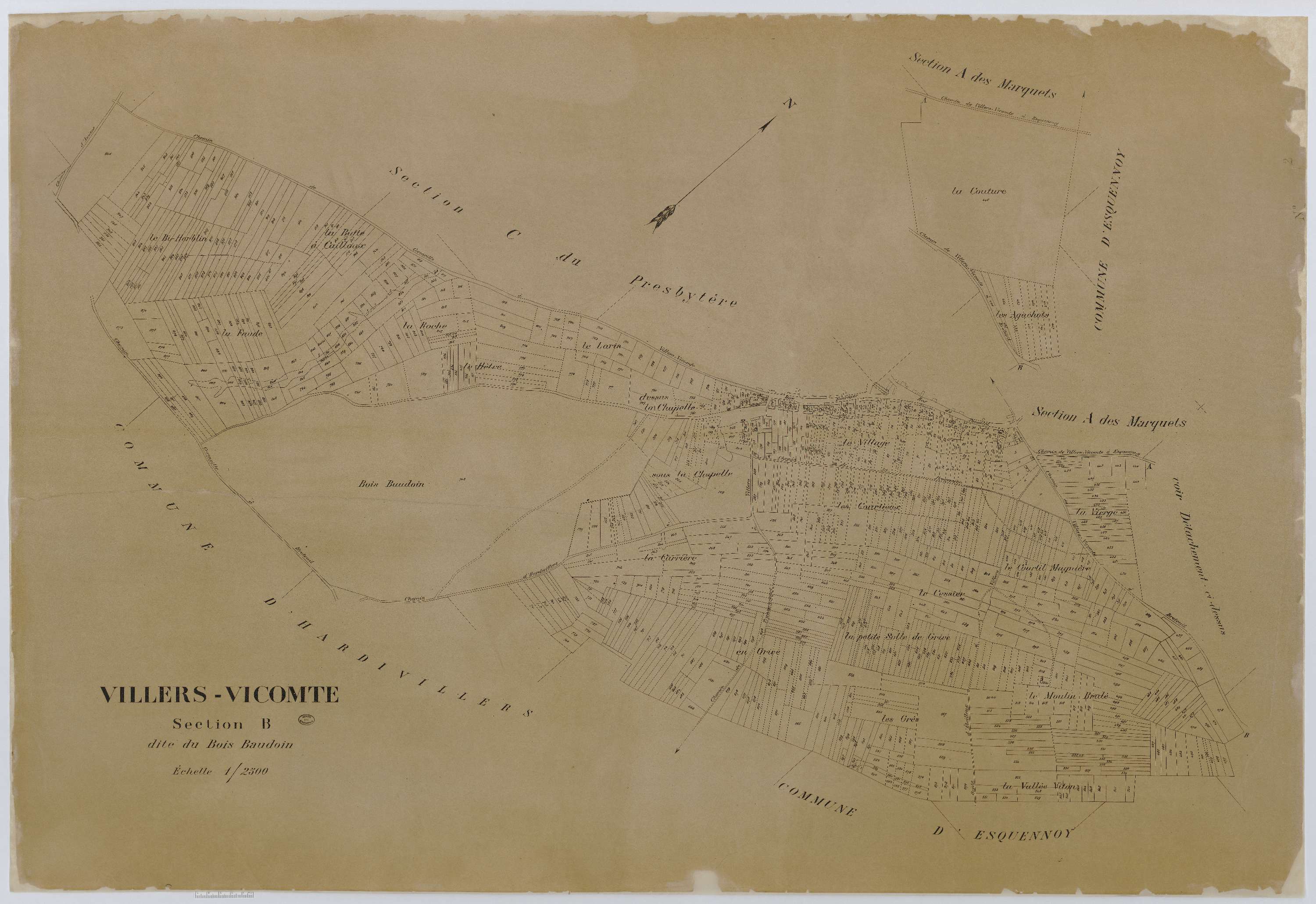 Villers-Vicomte - Cadastre napoléonien (copie), section B, feuille unique, copie calque