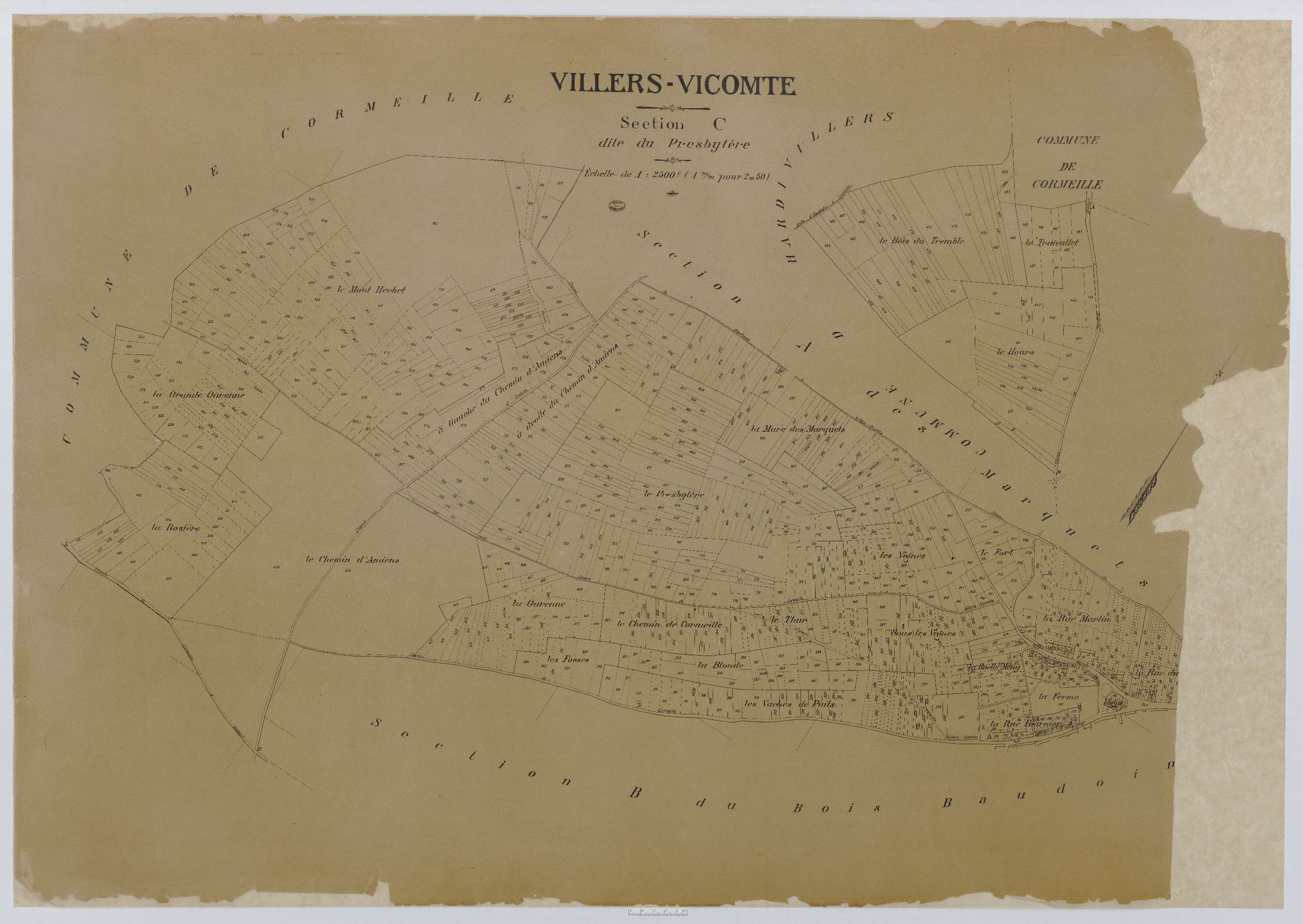 Villers-Vicomte - Cadastre napoléonien (copie), section C, feuille unique, copie calque