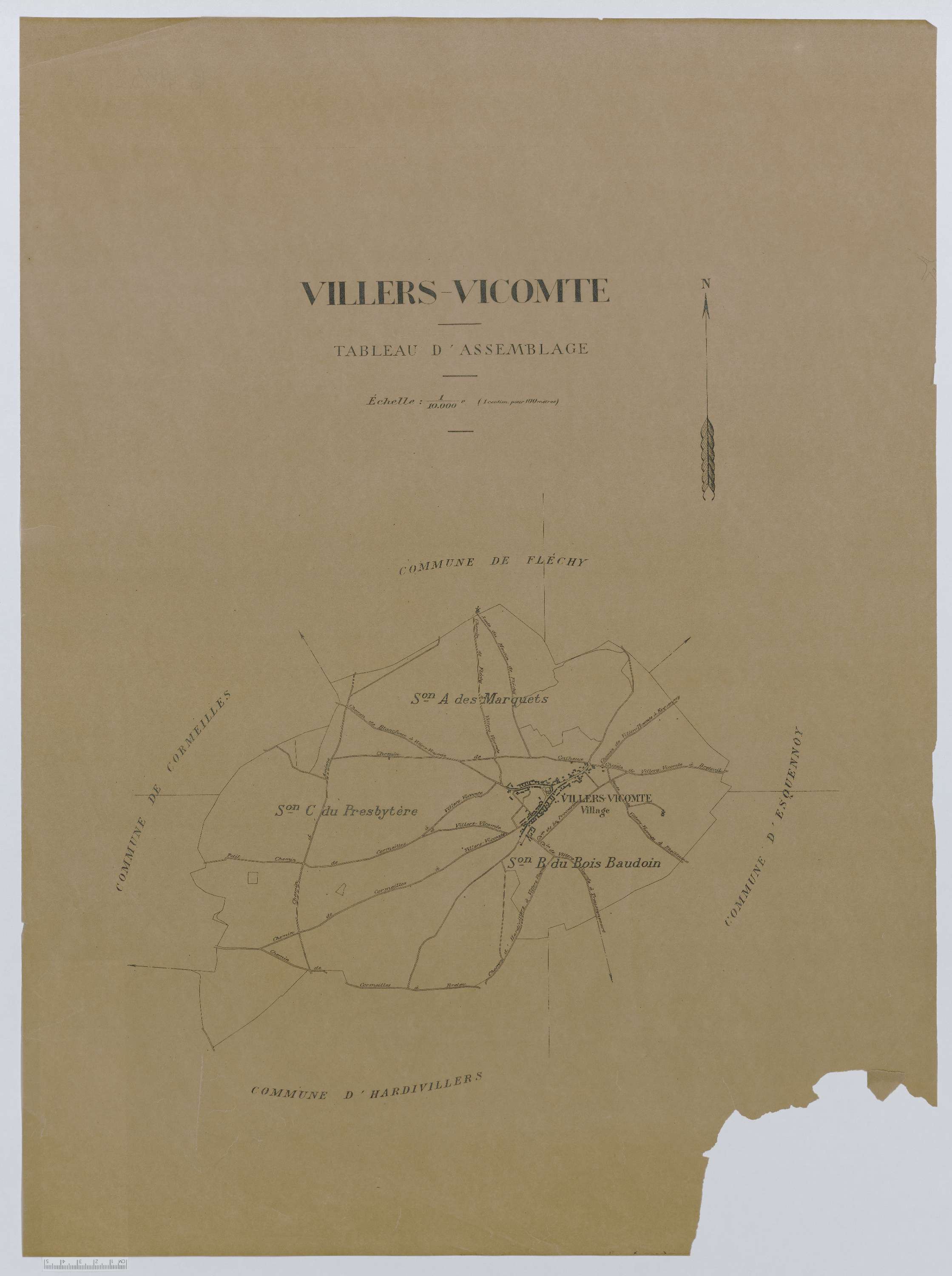 Villers-Vicomte - Cadastre napoléonien (copie), tableau d'assemblage, copie calque