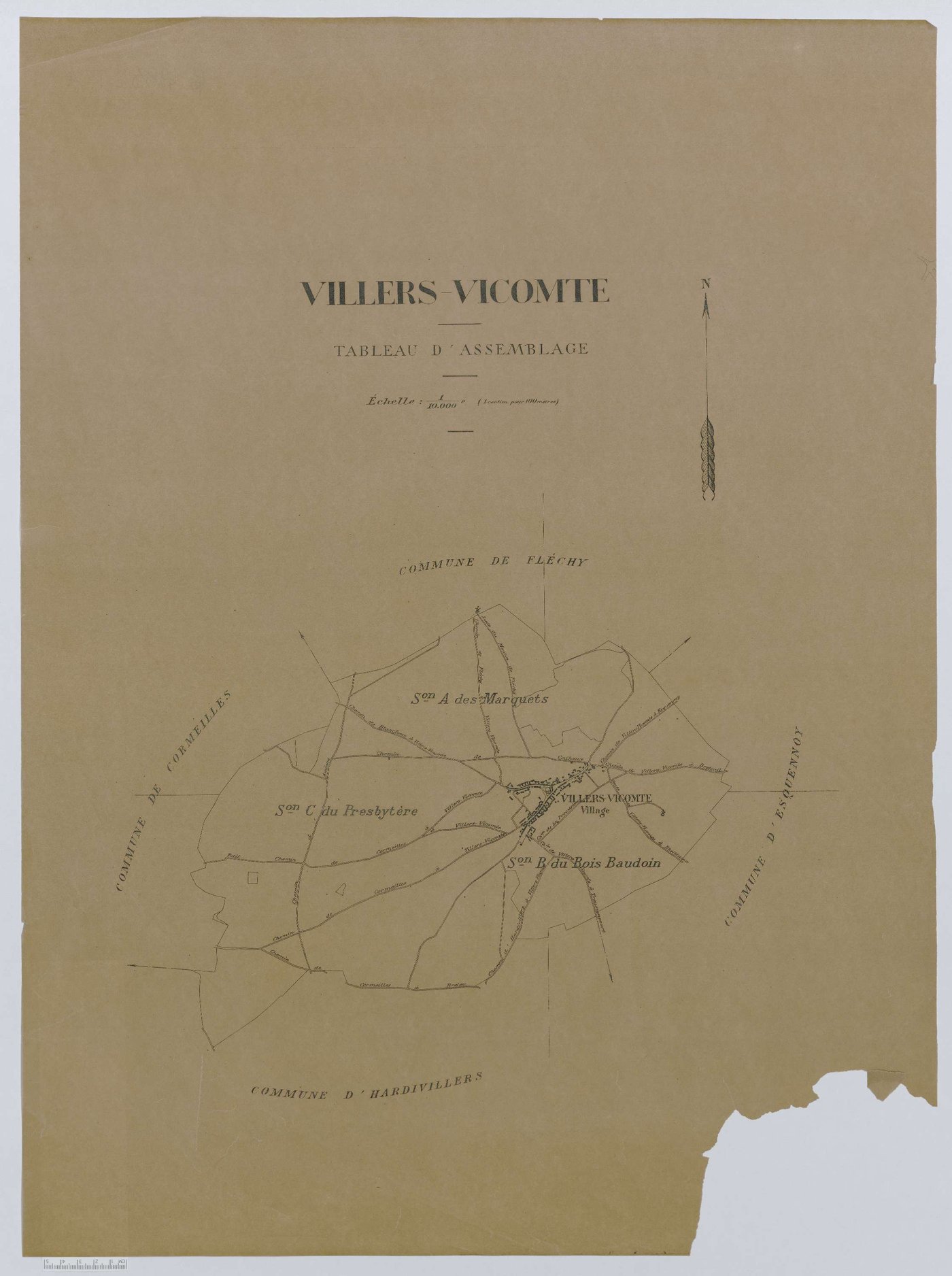Villers-Vicomte - Cadastre napoléonien (copie), tableau d'assemblage, copie calque