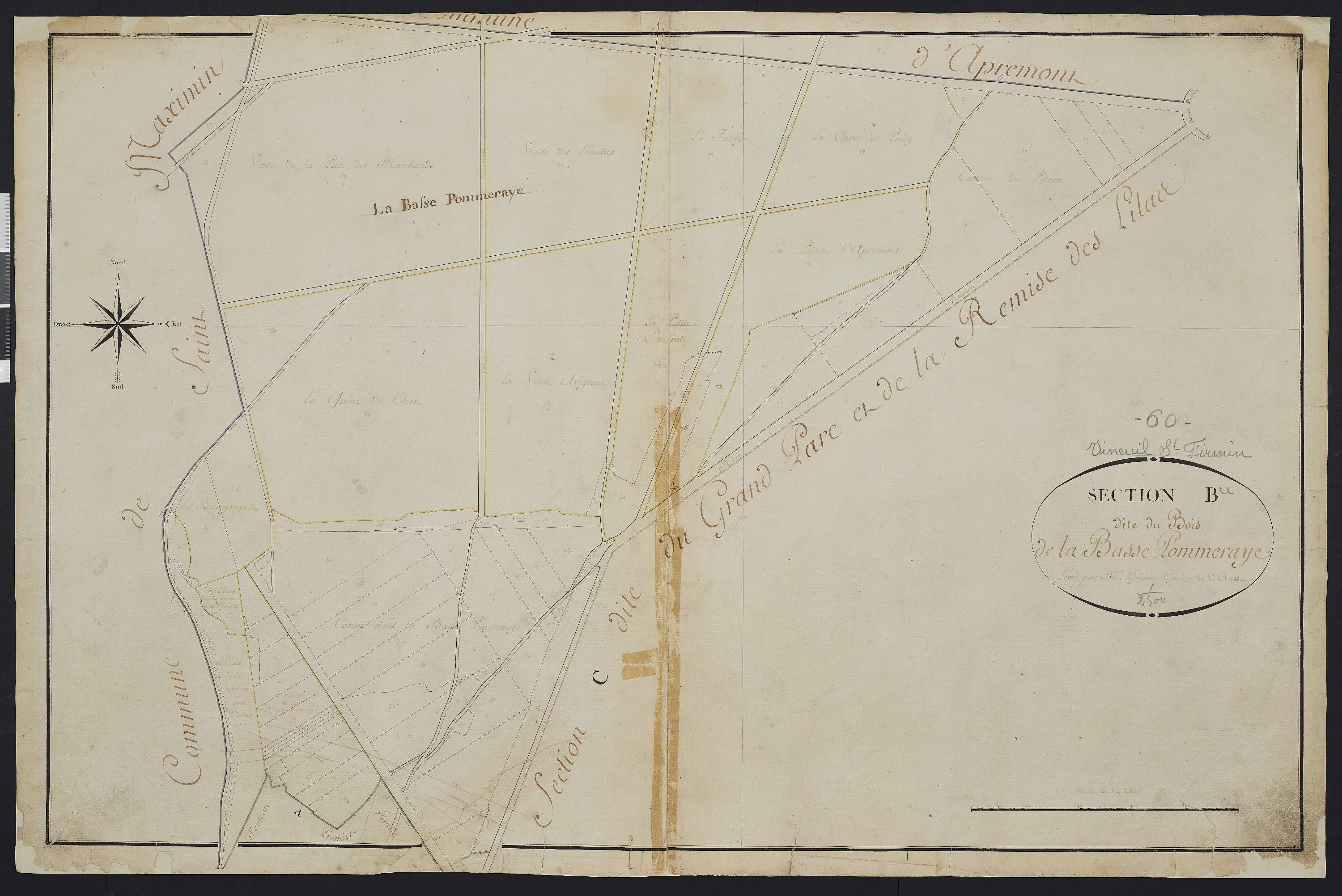 Vineuil-Saint-Firmin - Cadastre napoléonien, section B, feuille unique